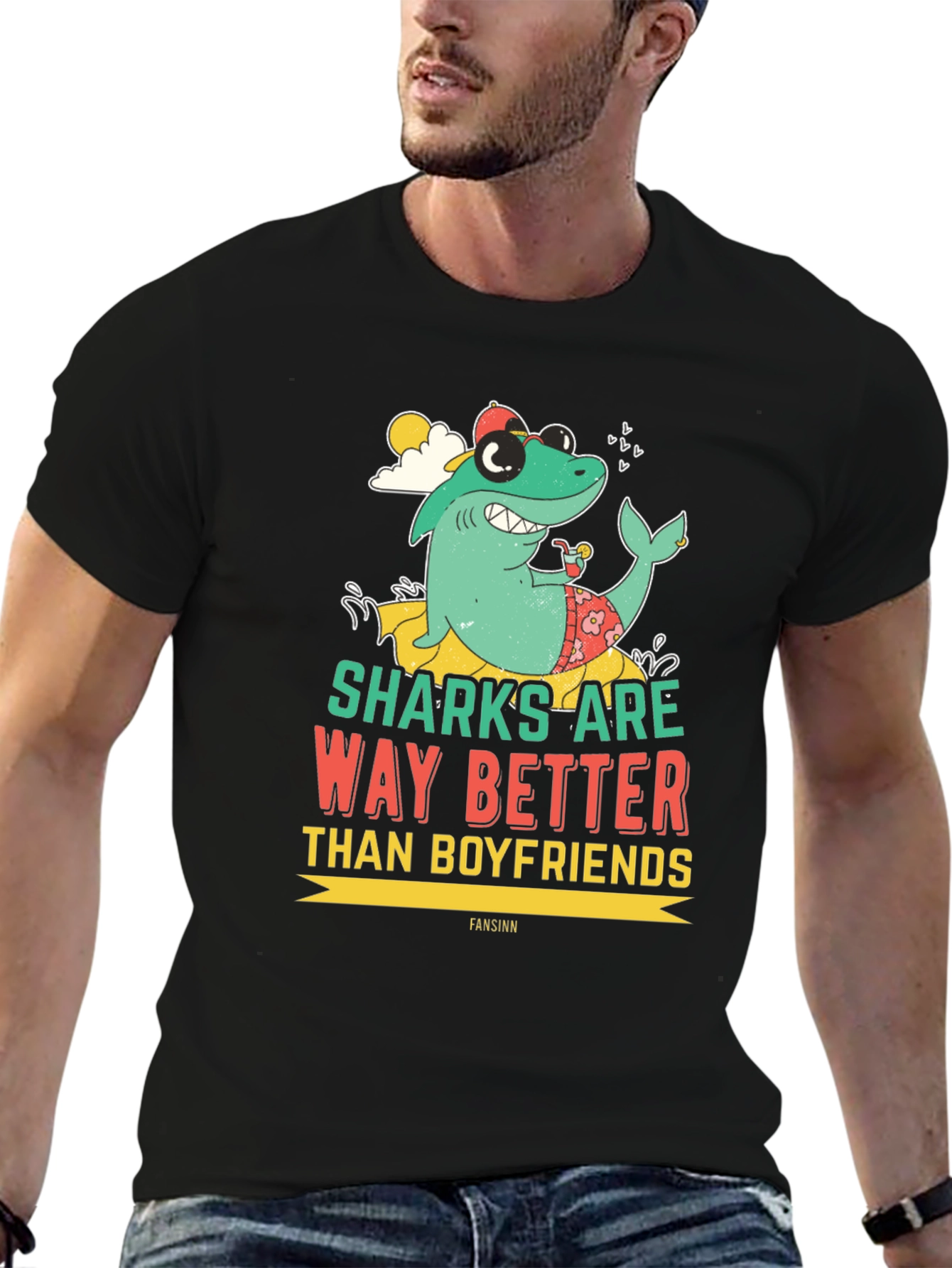 Funny Shark Graphic Novelty Mens T-Shirt
