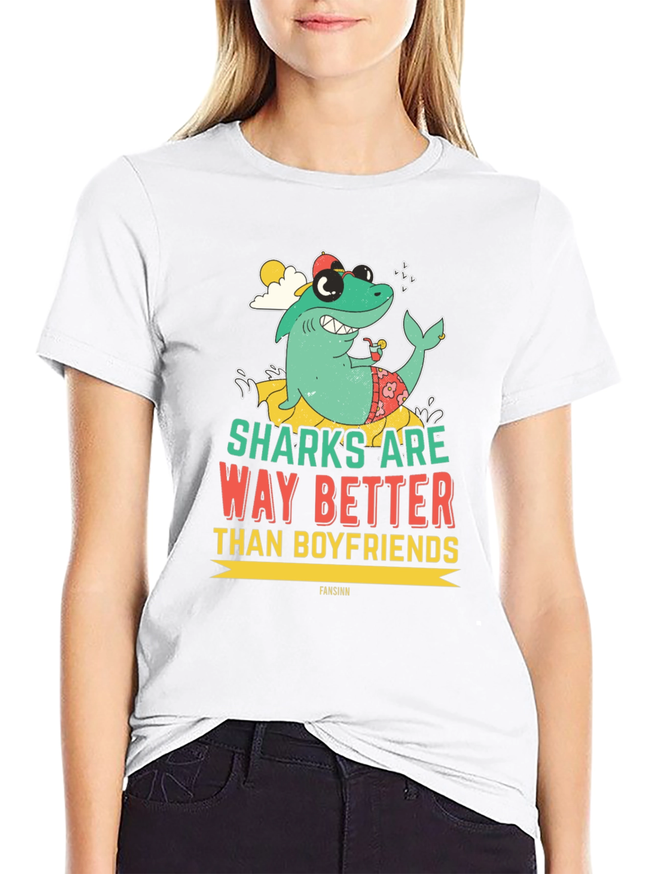 Funny Shark Graphic Novelty Mens T-Shirt