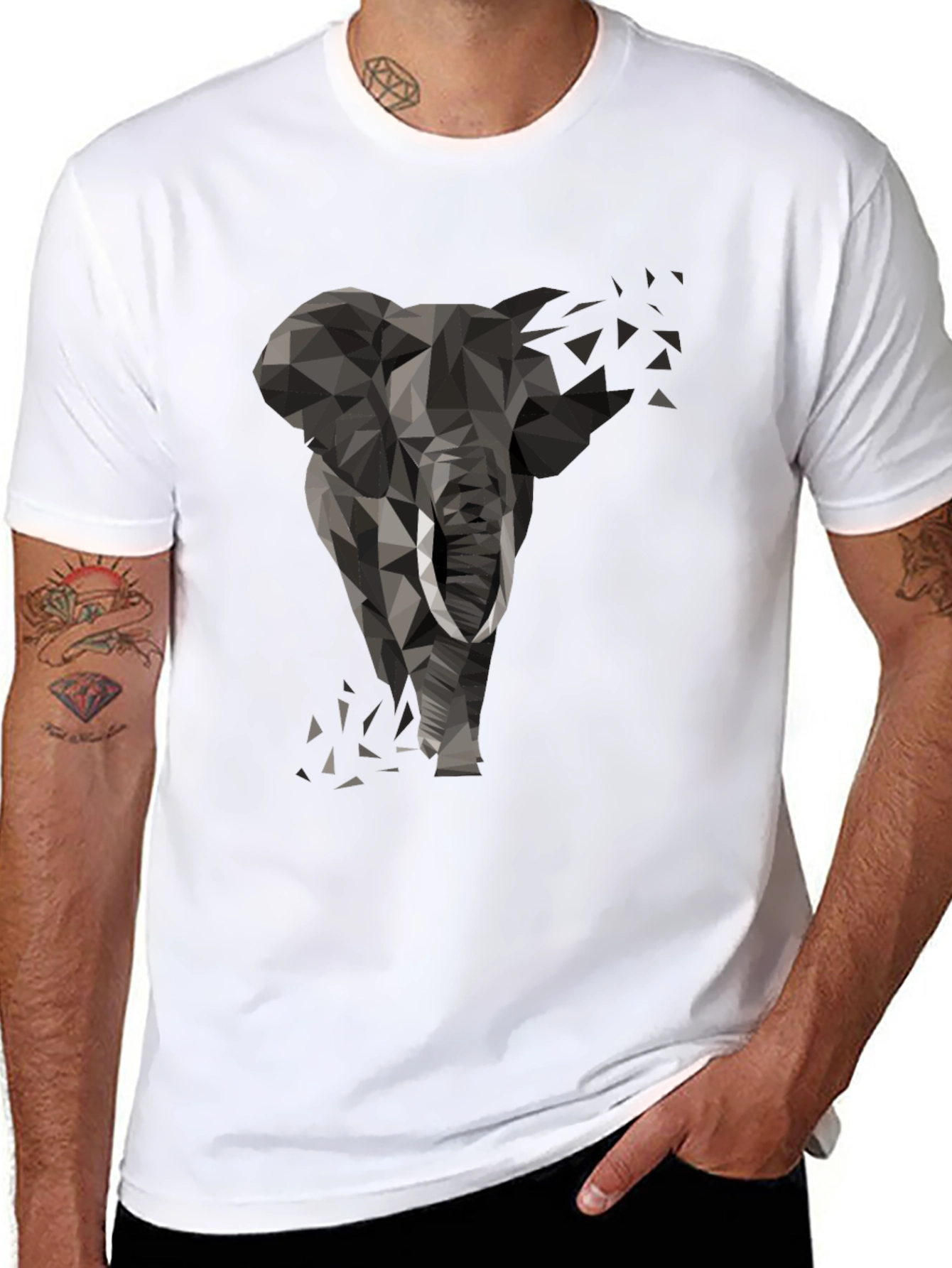 Geometric Elephant Graphic Tee - Modern Black T-Shirt