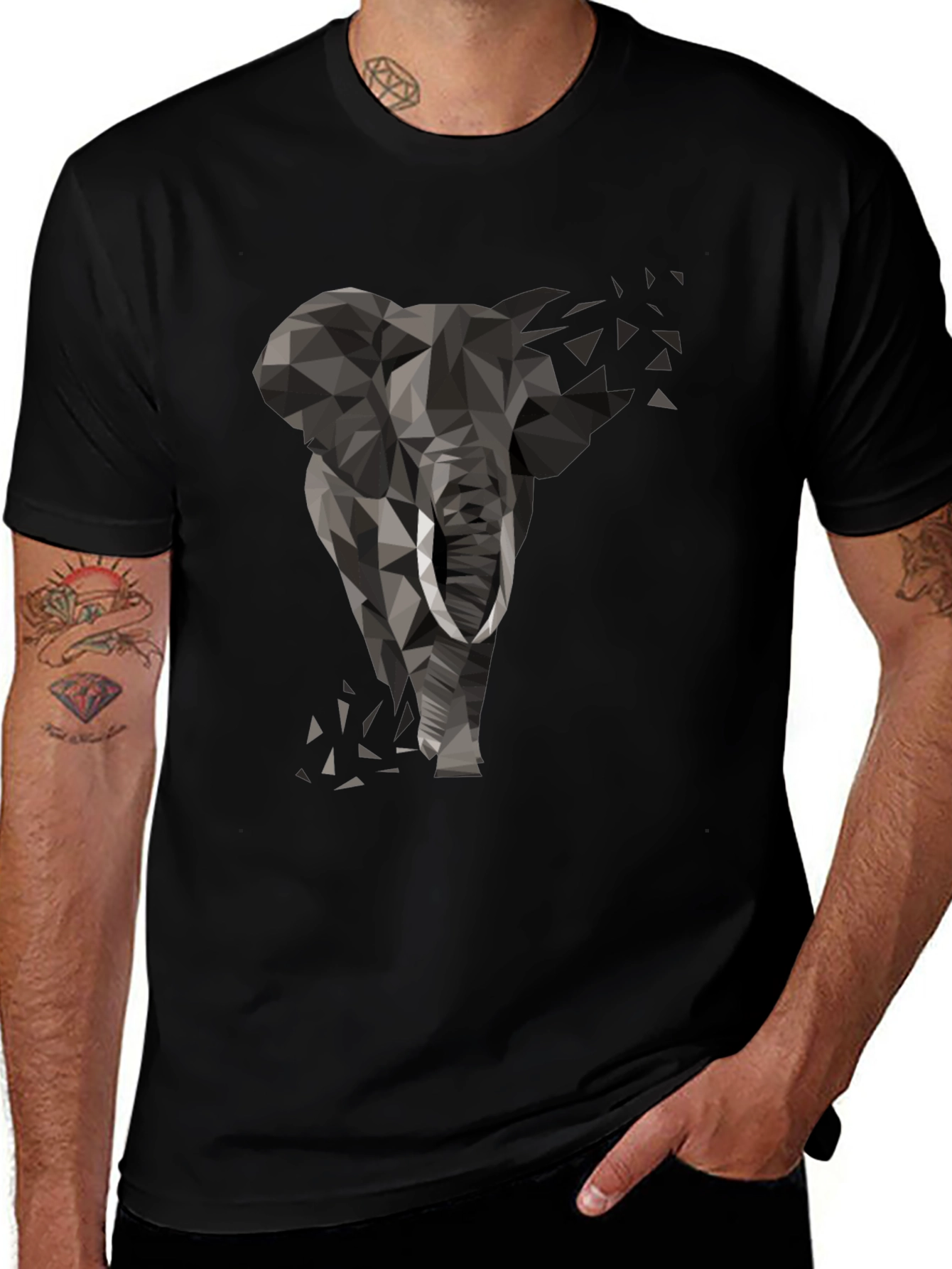 Geometric Elephant Graphic Tee - Modern Black T-Shirt