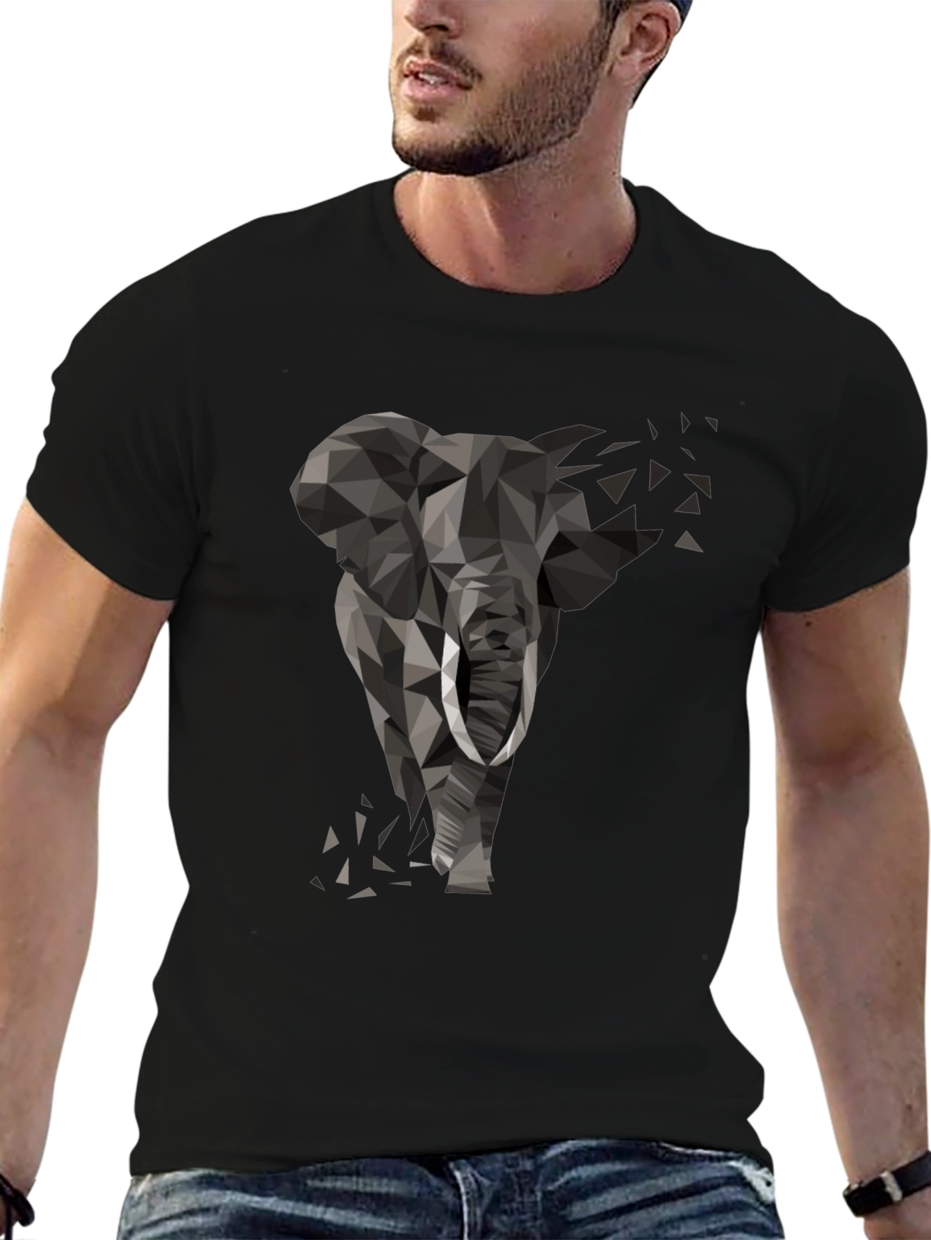 Geometric Elephant Graphic Tee - Modern Black T-Shirt