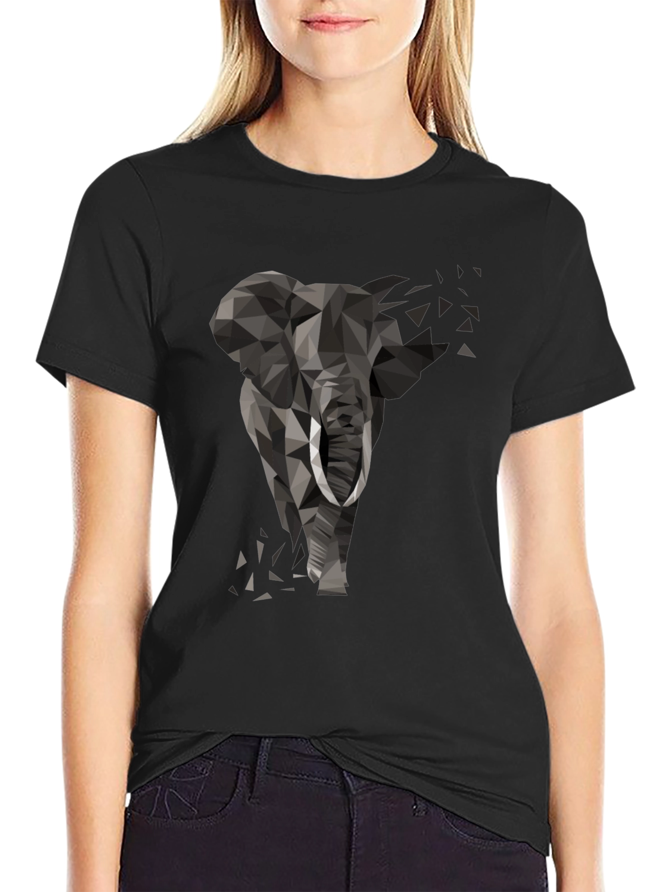 Geometric Elephant Graphic Tee - Modern Black T-Shirt