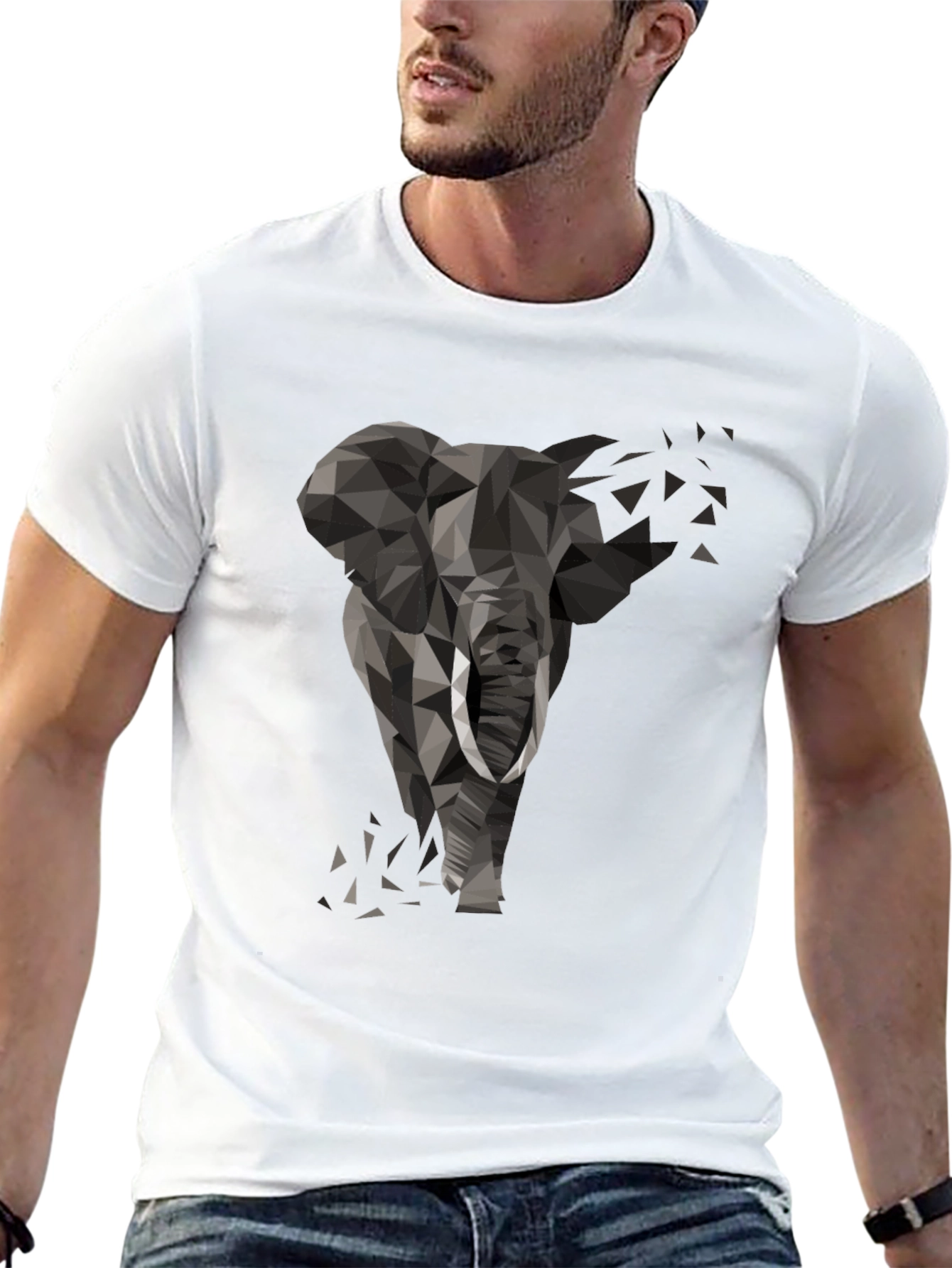 Geometric Elephant Graphic Tee - Modern Black T-Shirt