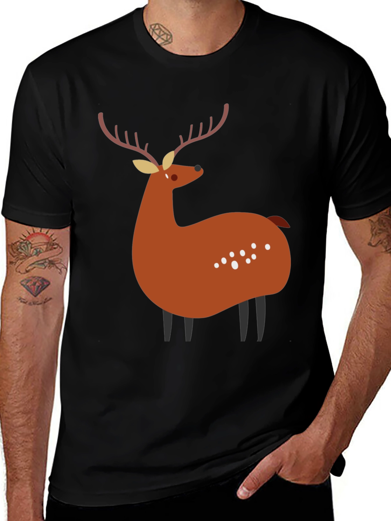 Stylized Deer Graphic Tee - Black Unisex Shirt