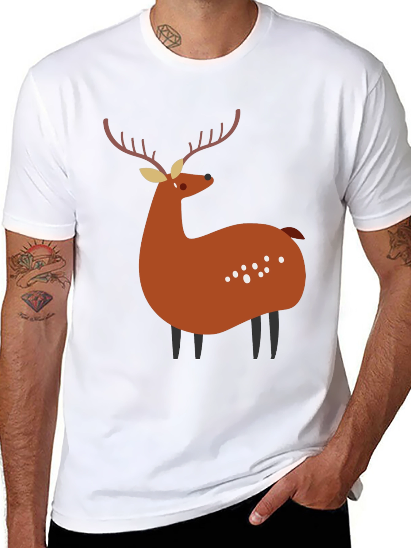 Stylized Deer Graphic Tee - Black Unisex Shirt