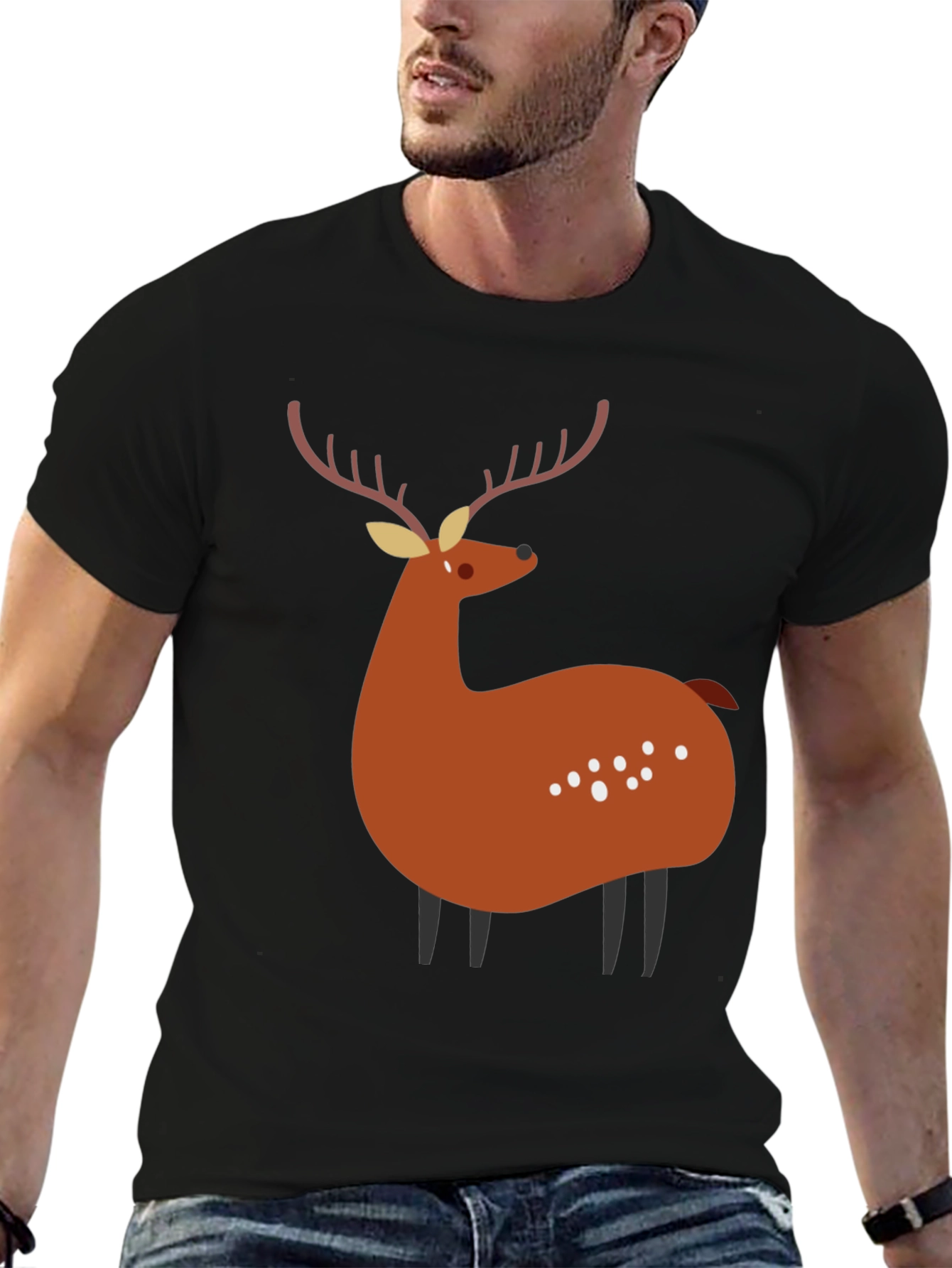 Stylized Deer Graphic Tee - Black Unisex Shirt