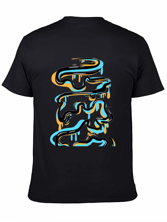 Abstract Drip Art Graphic Tee - Black Cotton Casual Wear
