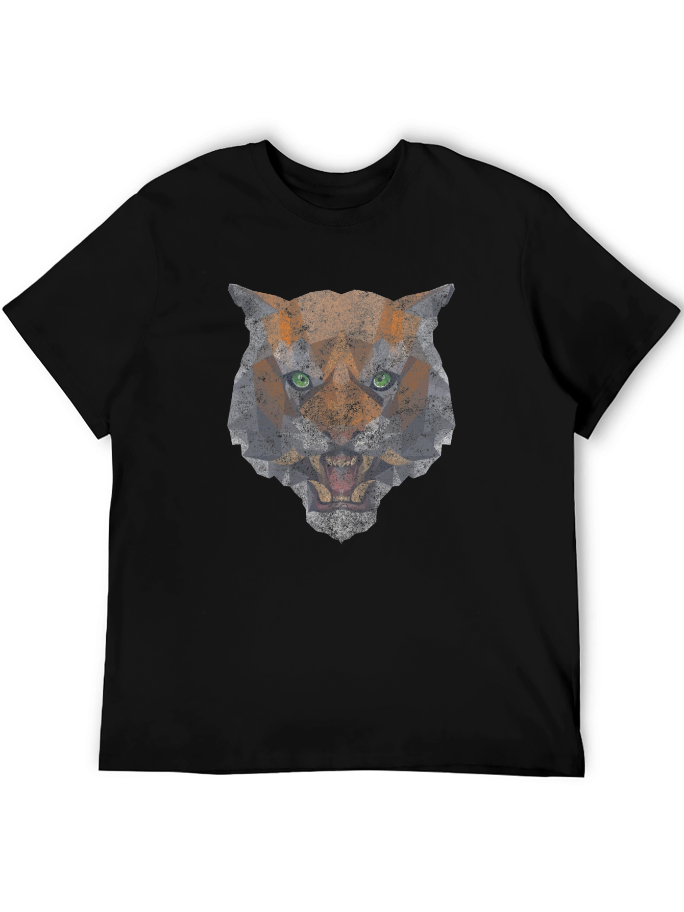 Geometric Tiger Graphic Print Black T-Shirt
