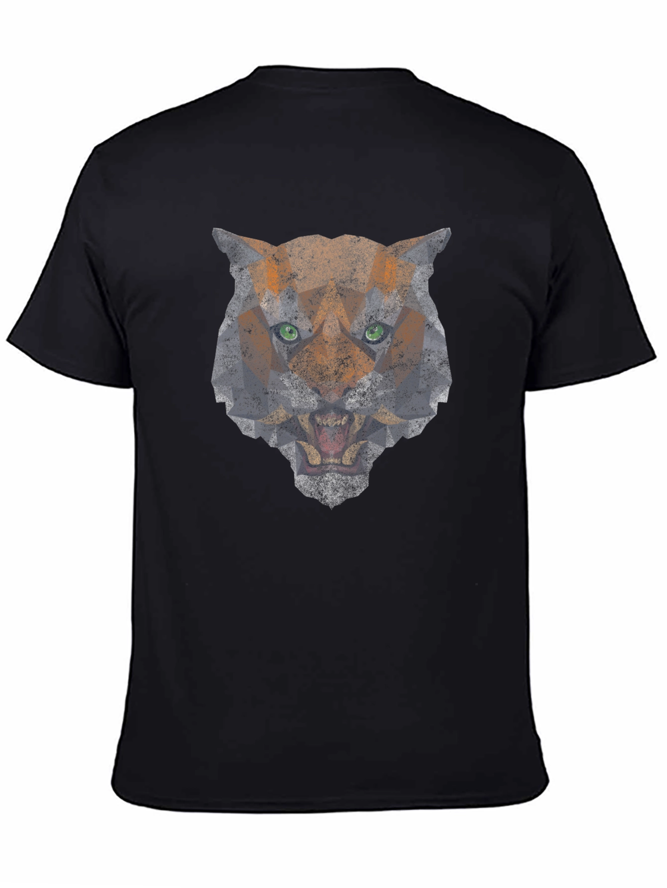 Geometric Tiger Graphic Print Black T-Shirt