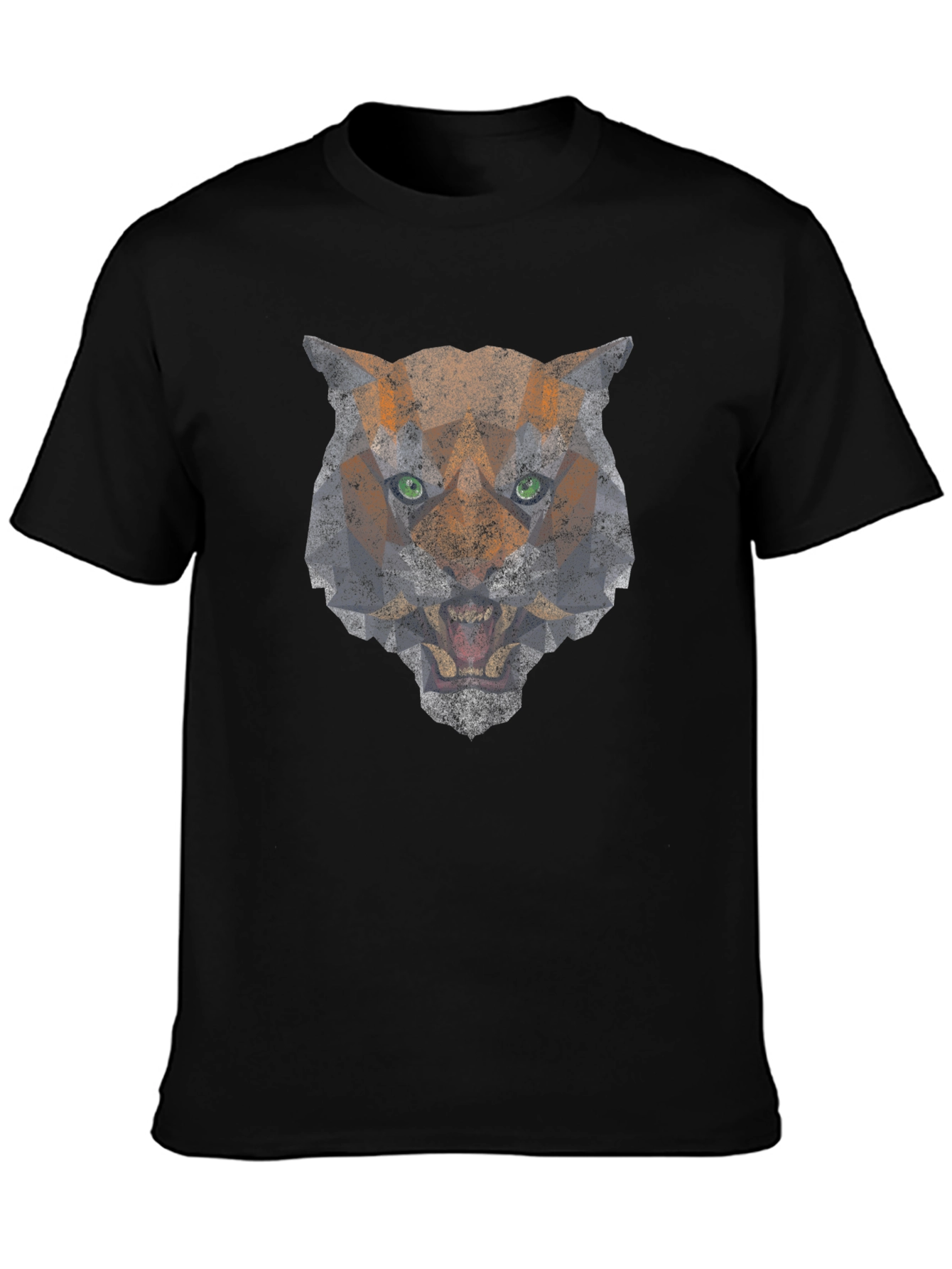 Geometric Tiger Graphic Print Black T-Shirt