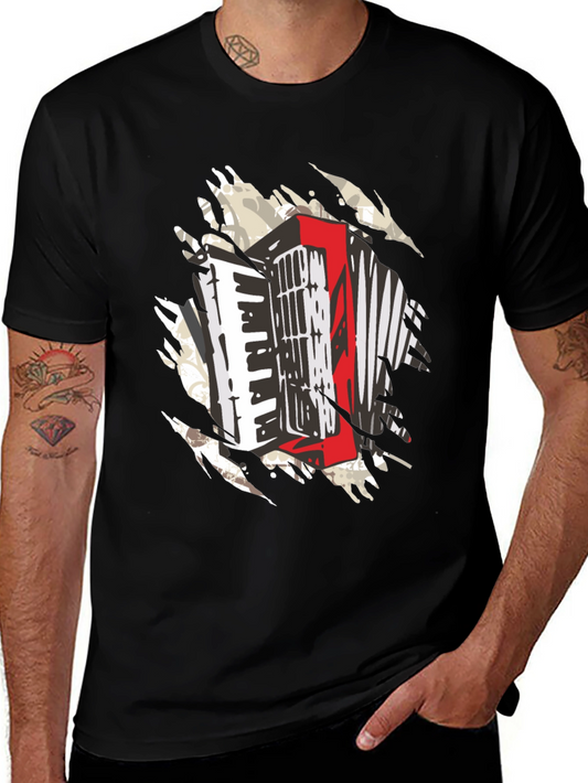 Accordion Graphic Tee - Black Cotton T-Shirt