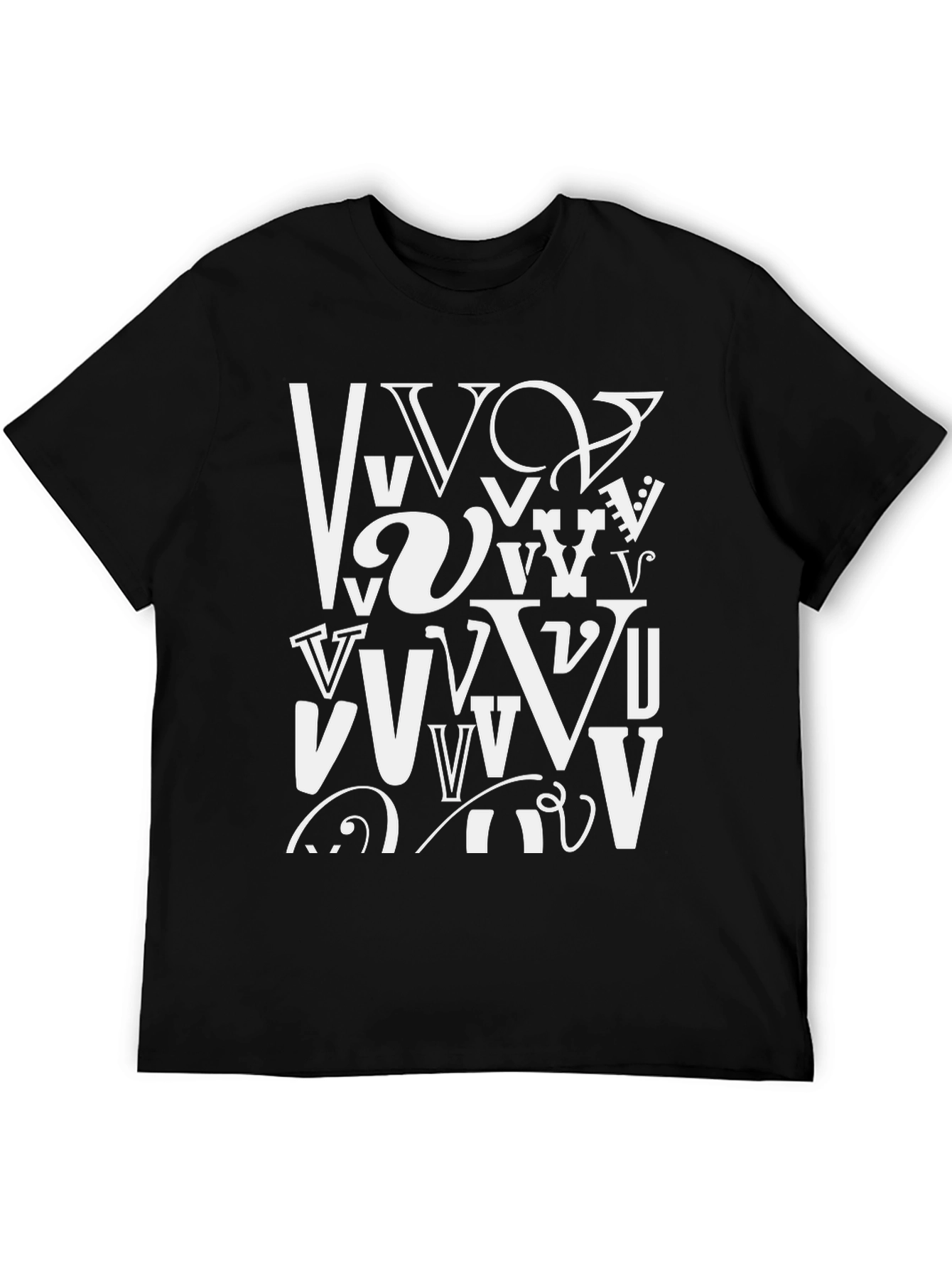 Abstract Letter V Graphic Black T-Shirt