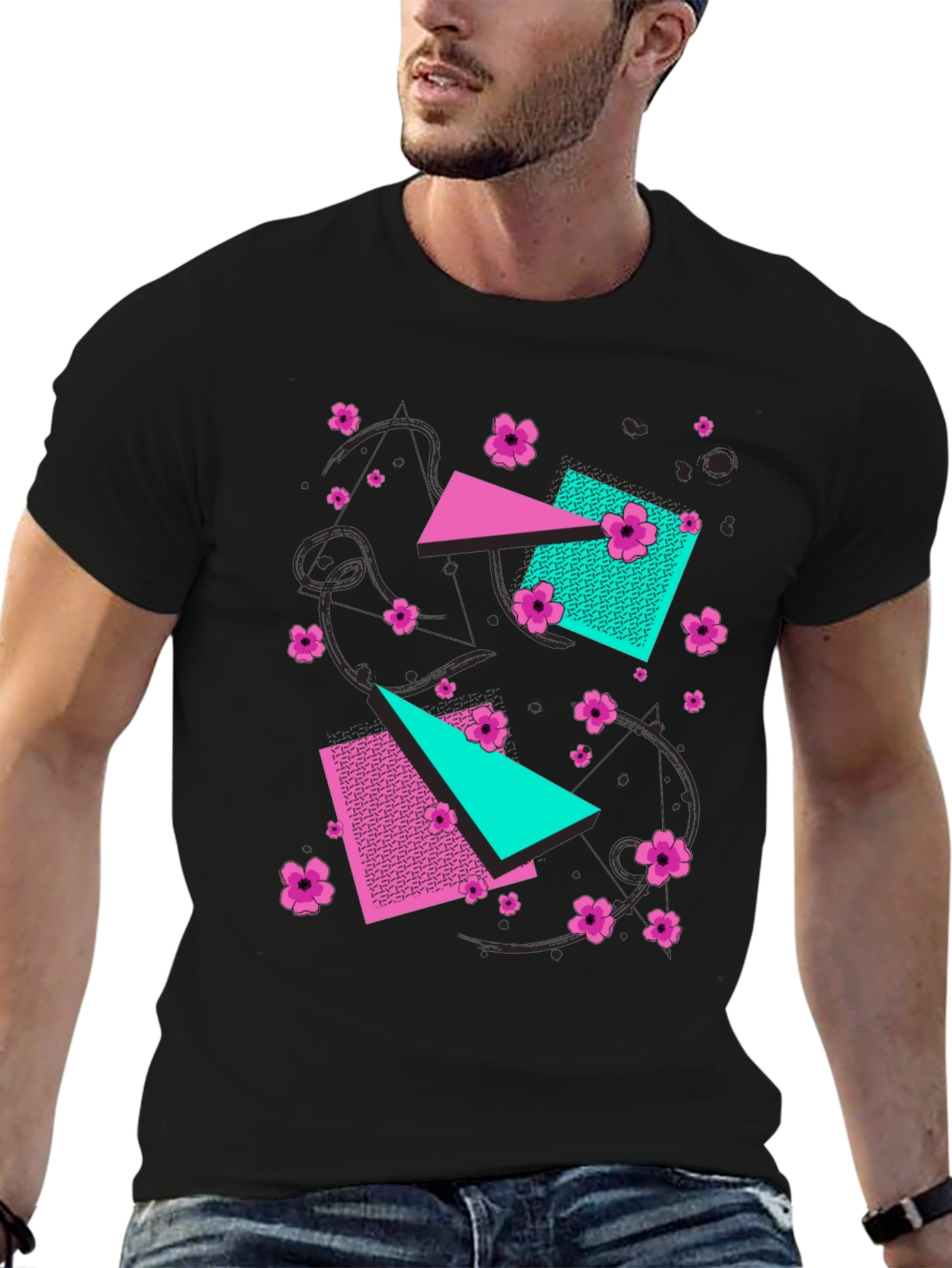 Geometric Floral 80s Style Graphic Tee