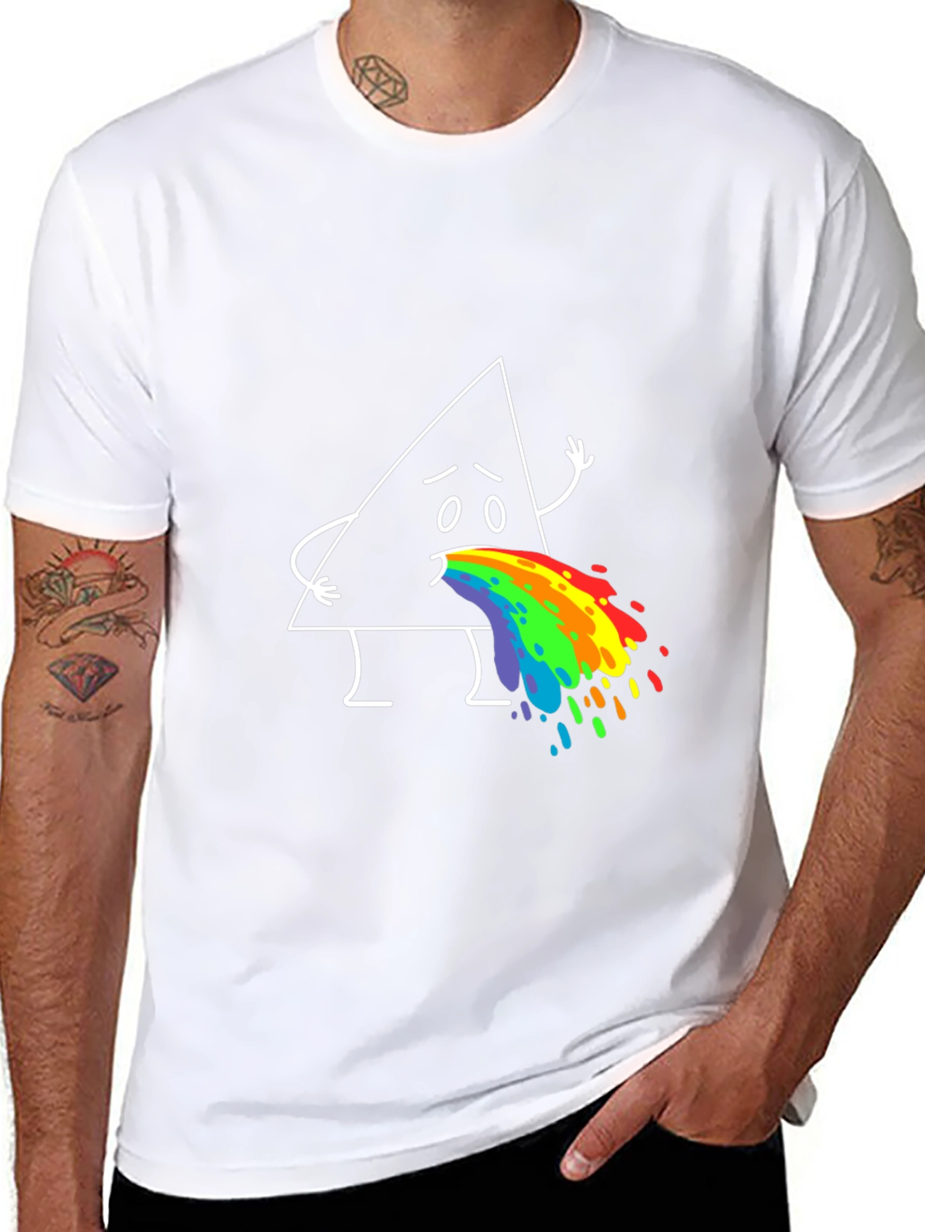 Funny Triangle Rainbow Puke Graphic Tee