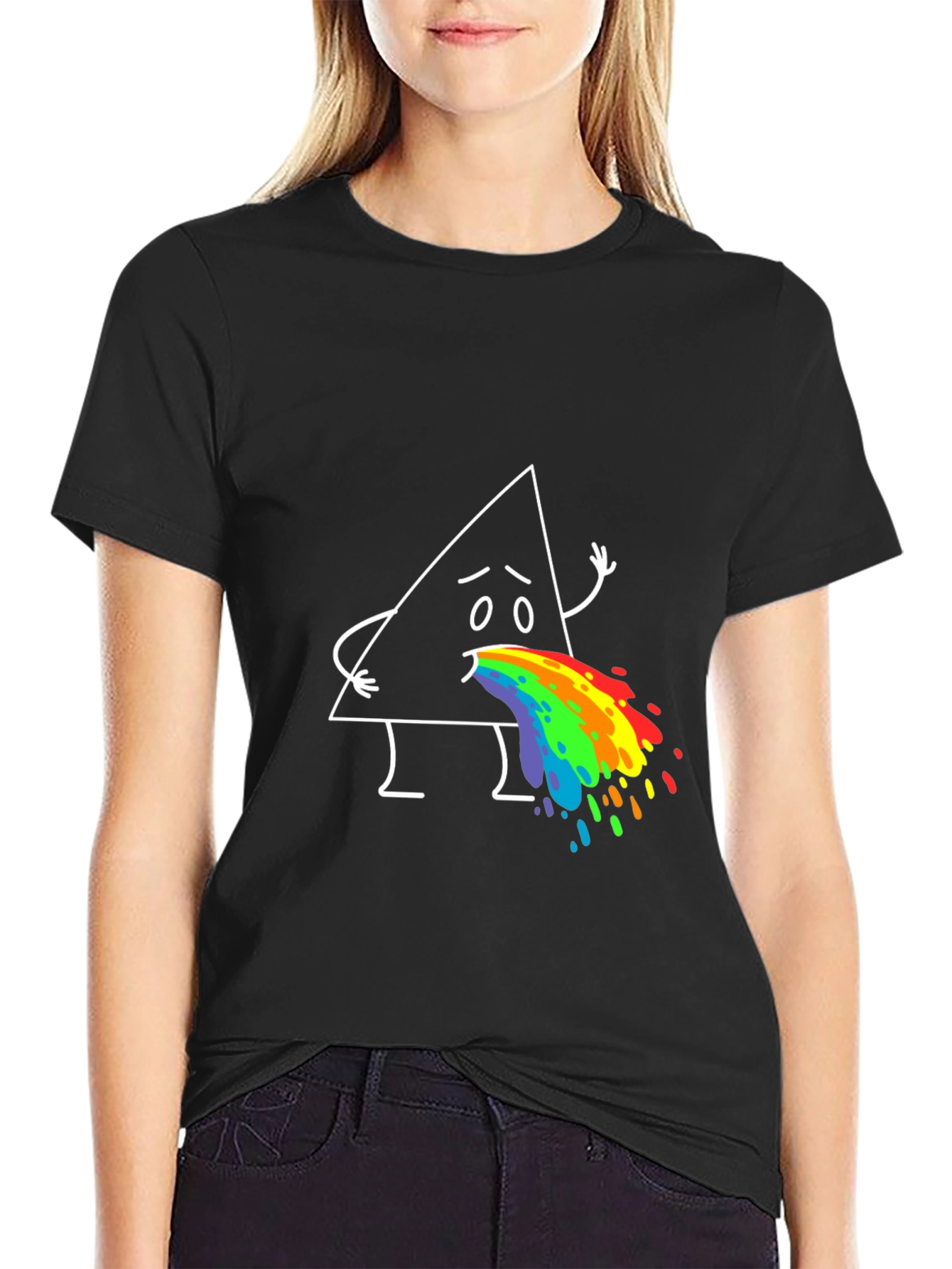 Funny Triangle Rainbow Puke Graphic Tee