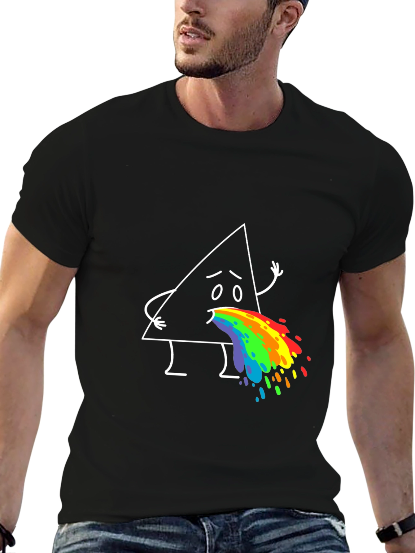 Funny Triangle Rainbow Puke Graphic Tee