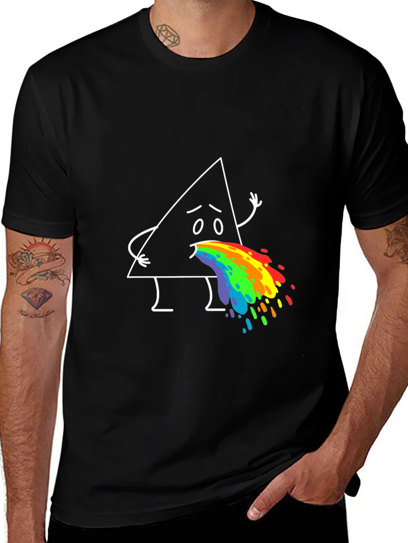 Funny Triangle Rainbow Puke Graphic Tee