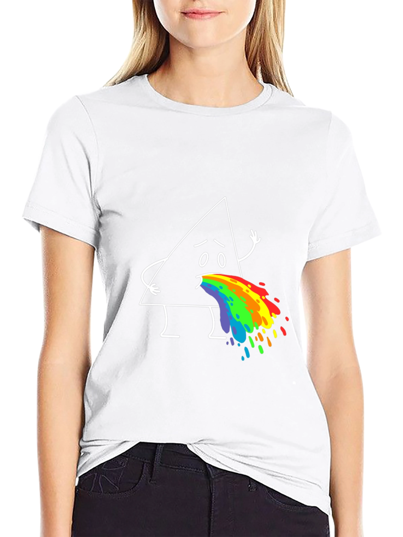 Funny Triangle Rainbow Puke Graphic Tee