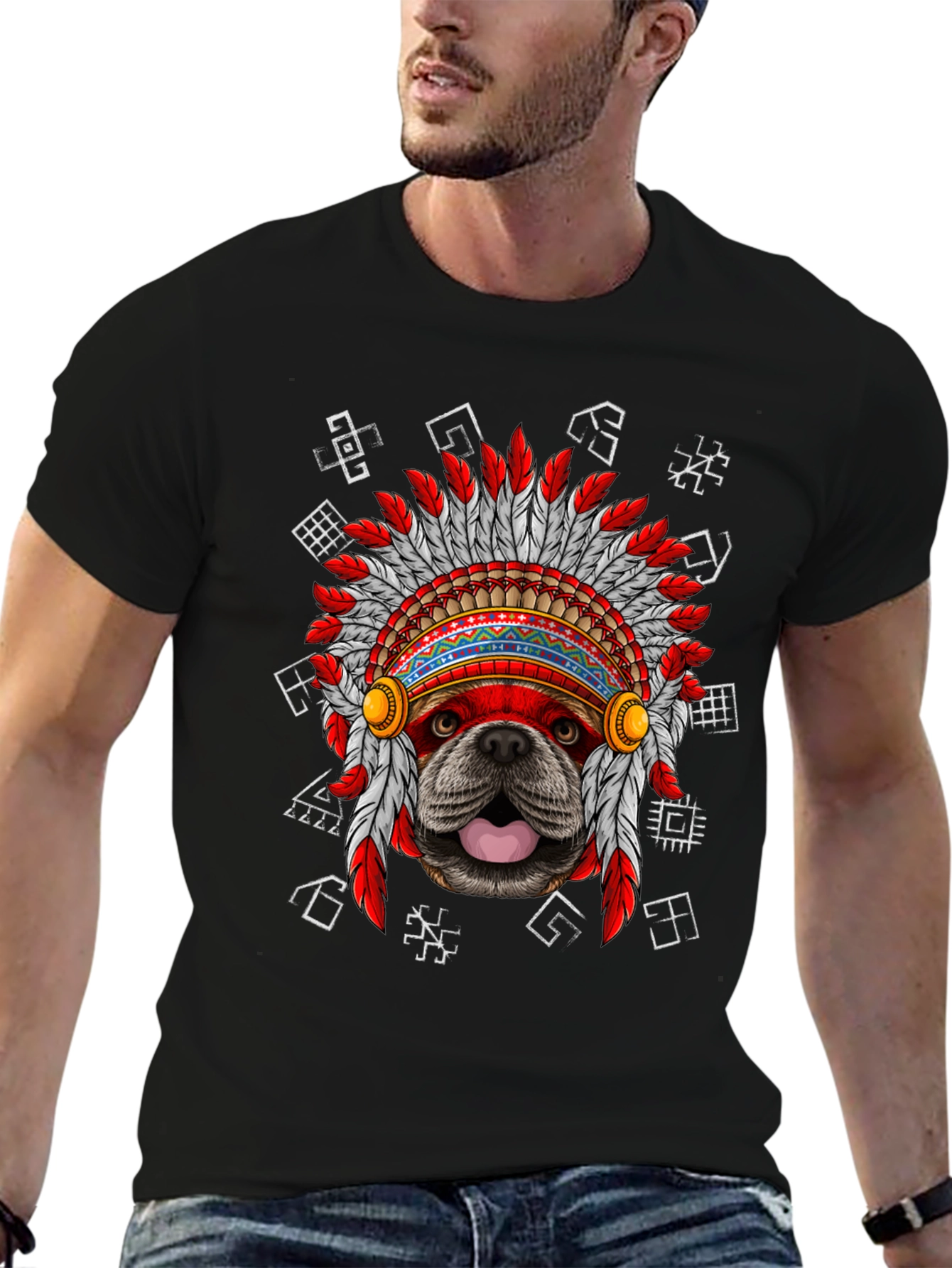 Tribal Style Dog Graphic T-Shirt – Unique Artistic Dog Lover Tee
