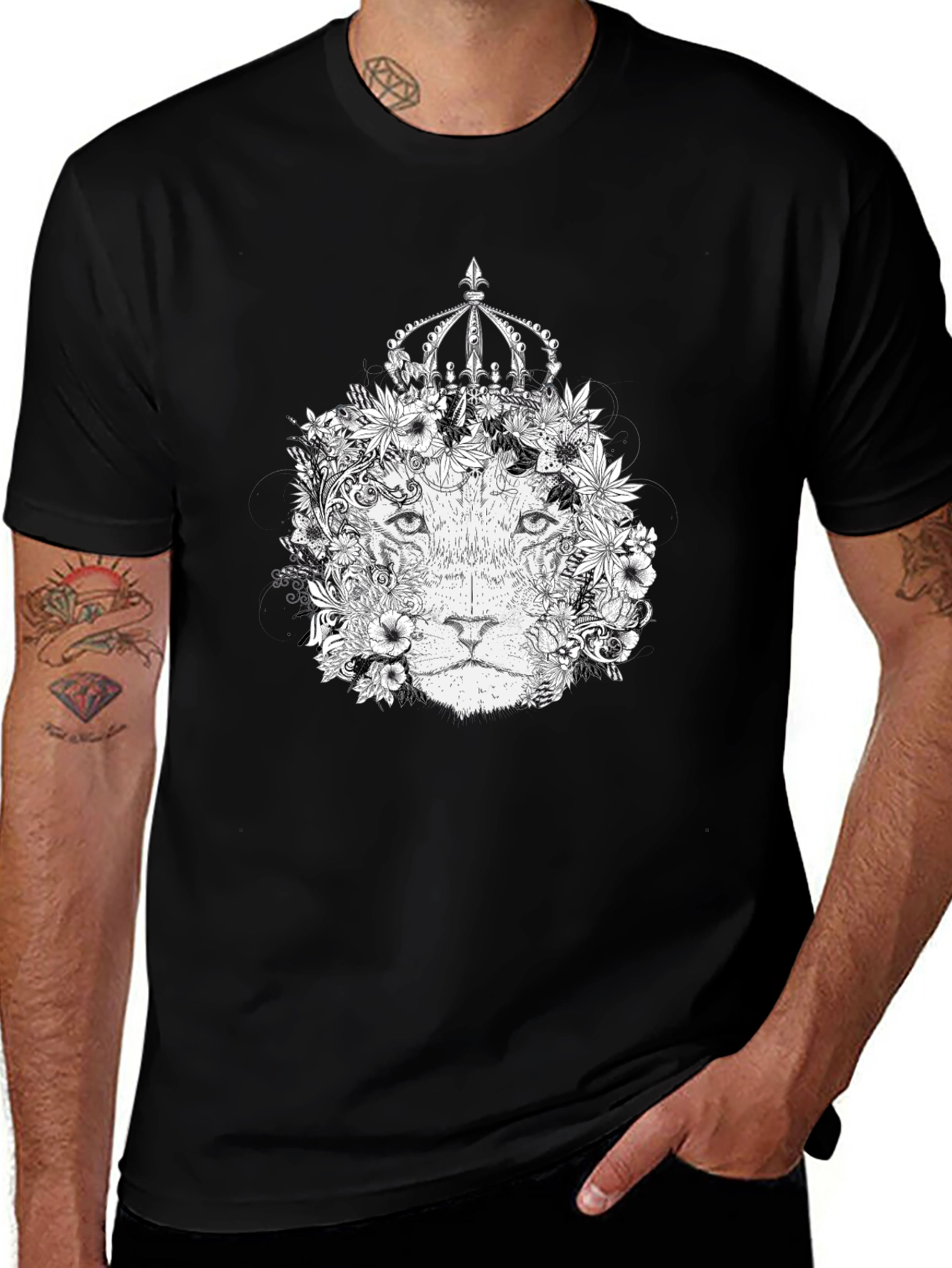 Lion King Floral Crown Black T-Shirt