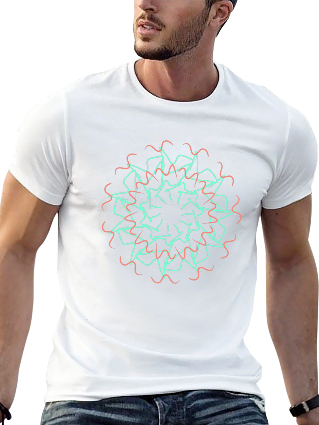 Abstract Geometric Mandala Graphic Tee - Black