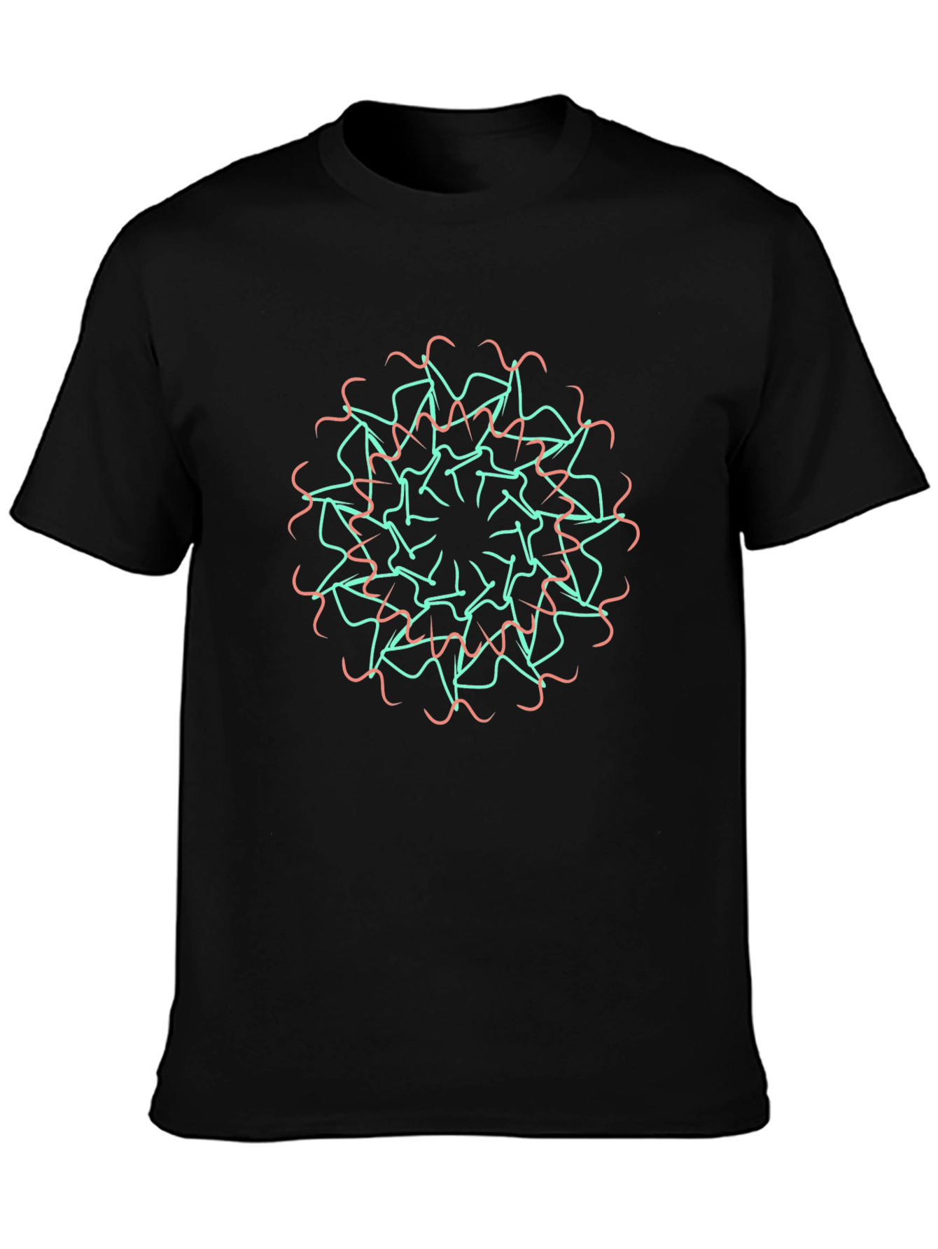 Abstract Geometric Mandala Graphic Tee - Black