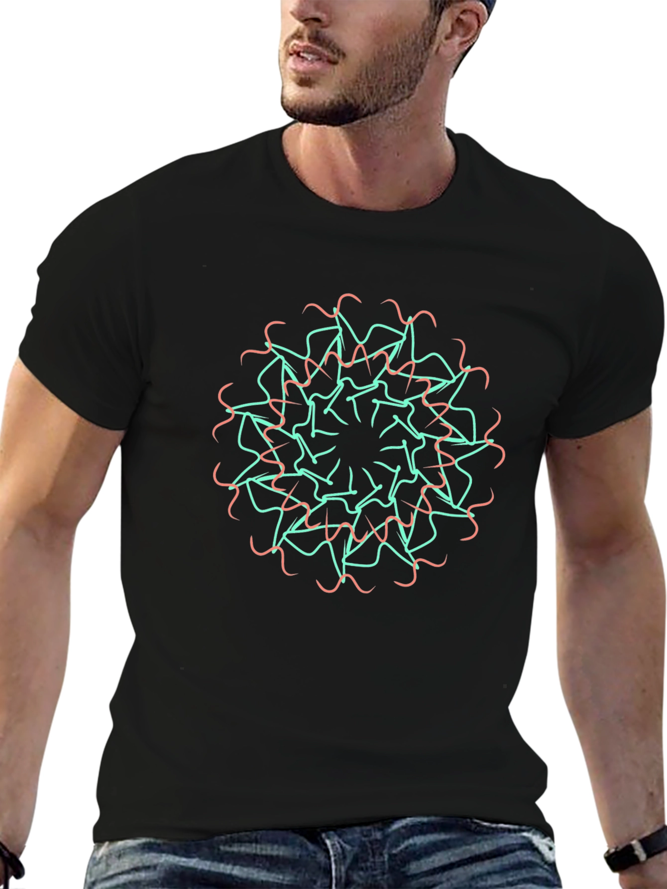 Abstract Geometric Mandala Graphic Tee - Black