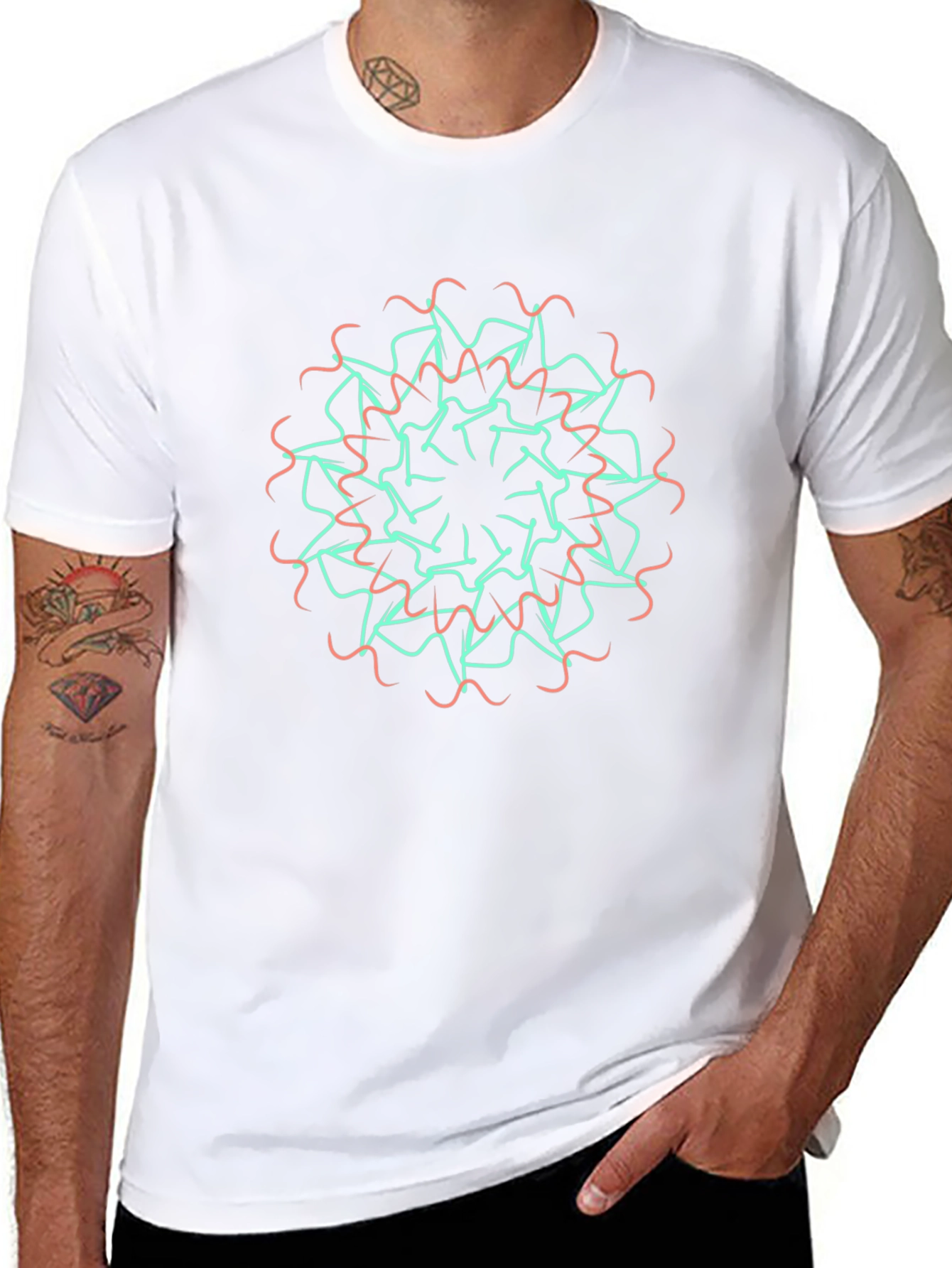 Abstract Geometric Mandala Graphic Tee - Black