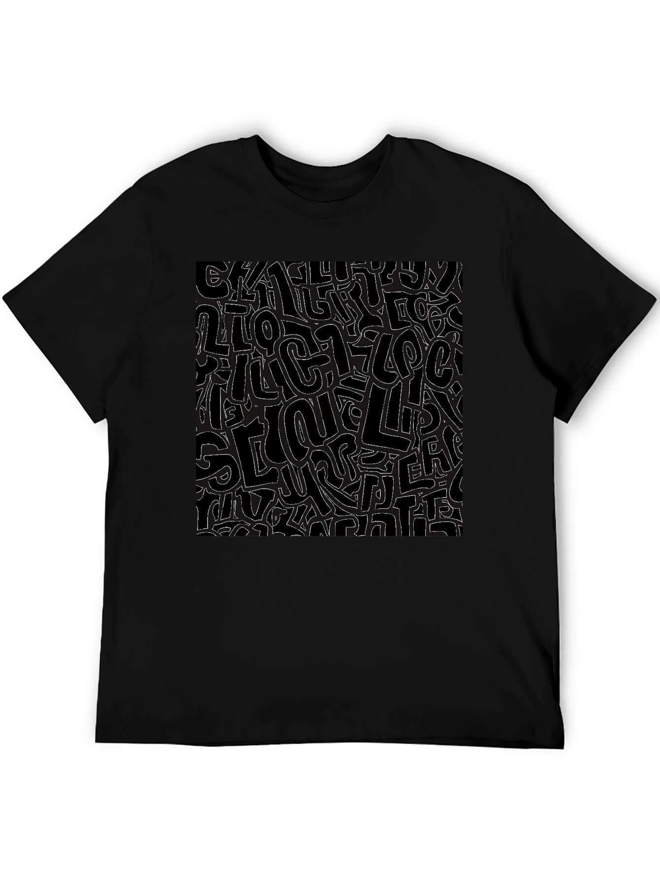 Abstract Letter Print Black Crew Neck T-Shirt