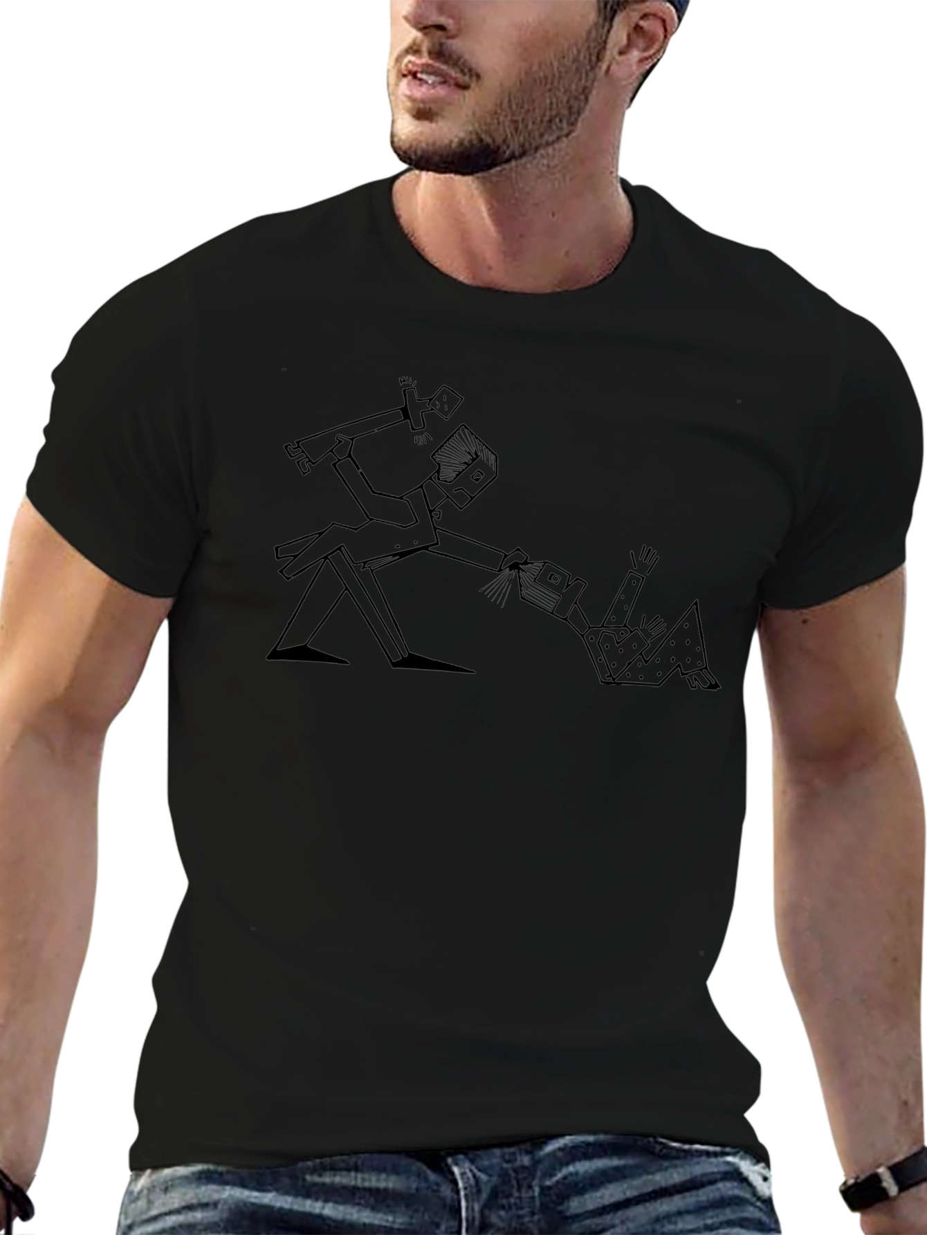 Abstract Graphic Tee - Humor Art Black Cotton