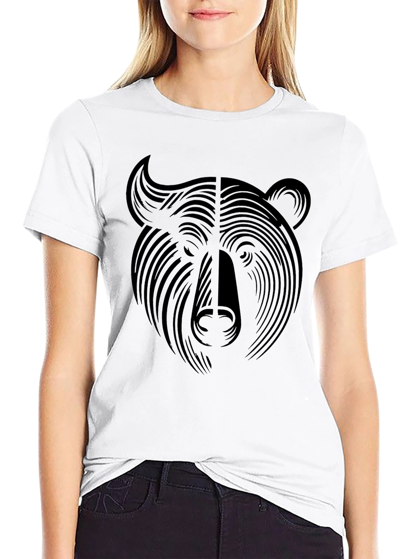 Abstract Bear Graphic T-Shirt - Modern Black Tee