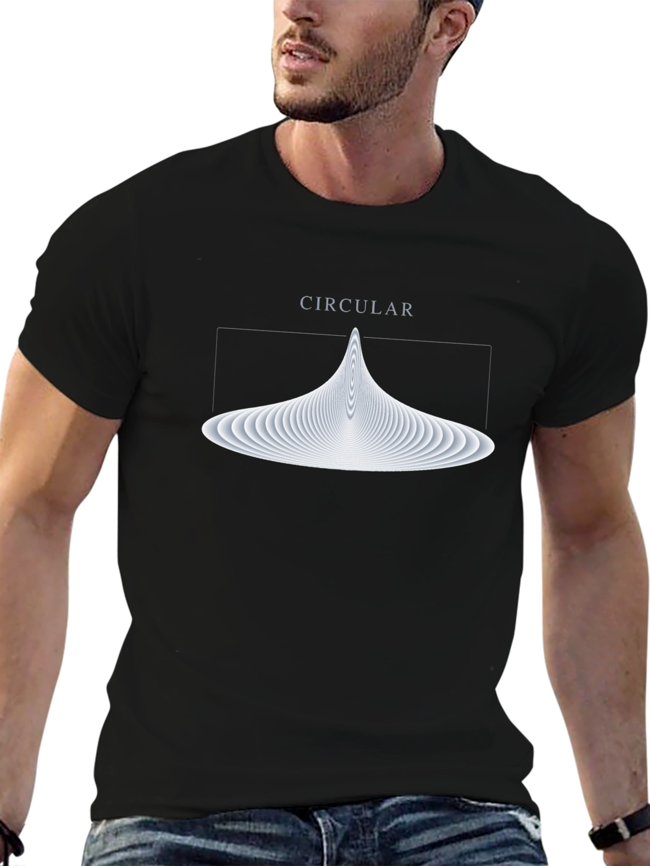 Abstract Circular Graphic Tee - Soft Black Cotton T-Shirt
