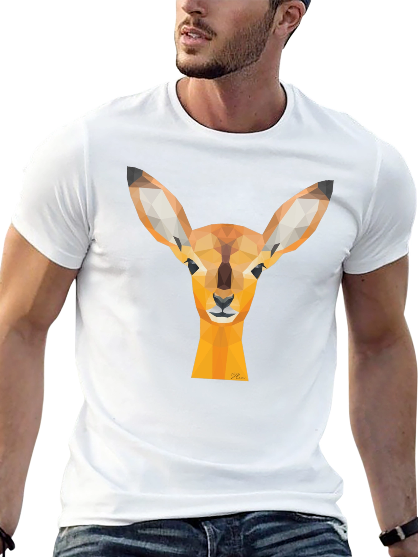 Geometric Deer Head T-Shirt - Modern Design