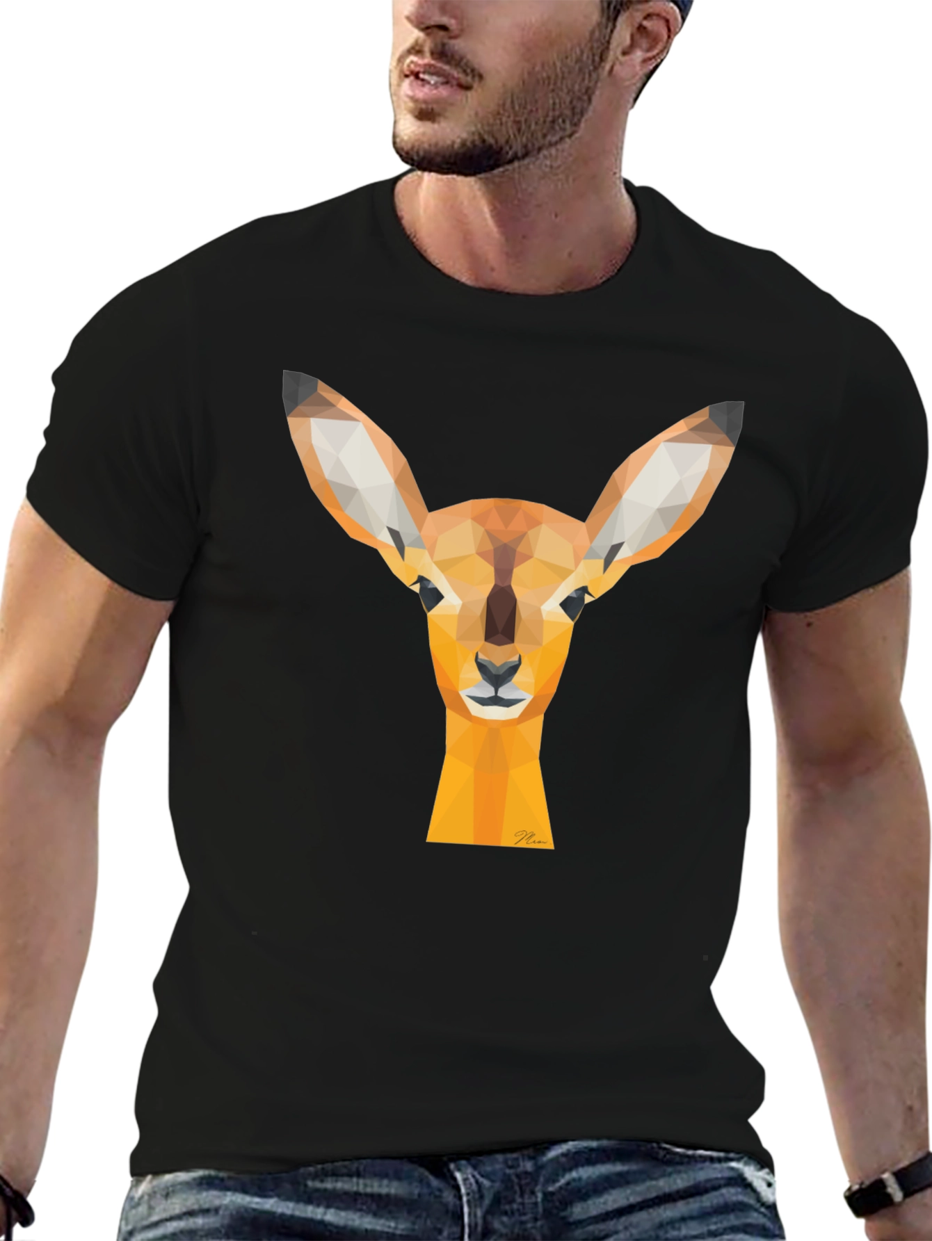 Geometric Deer Head T-Shirt - Modern Design