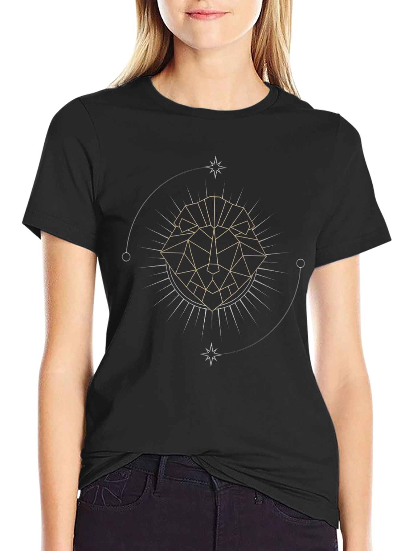 Geometric Lion Graphic Tee - Black