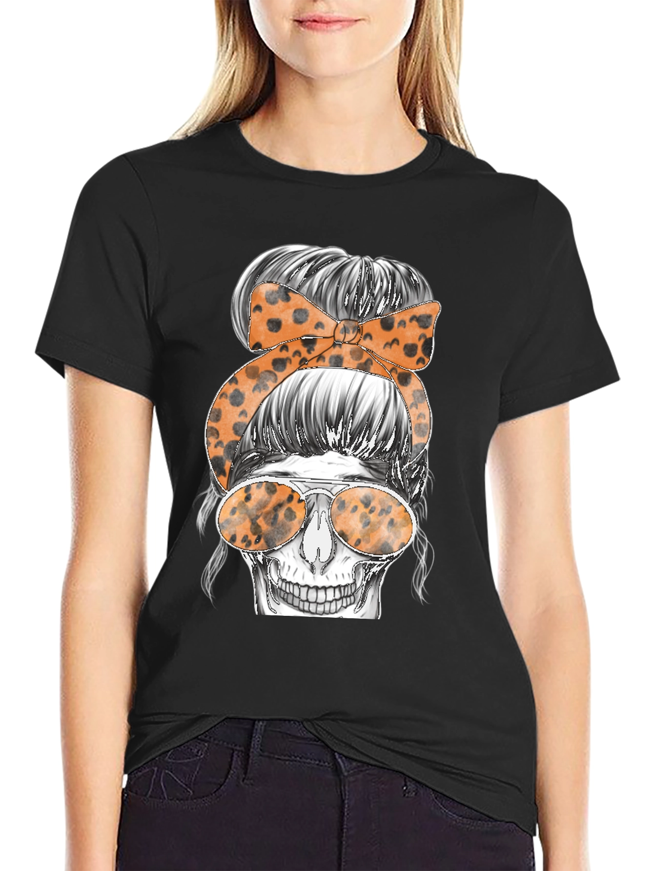 Messy Bun Skull Graphic Tee