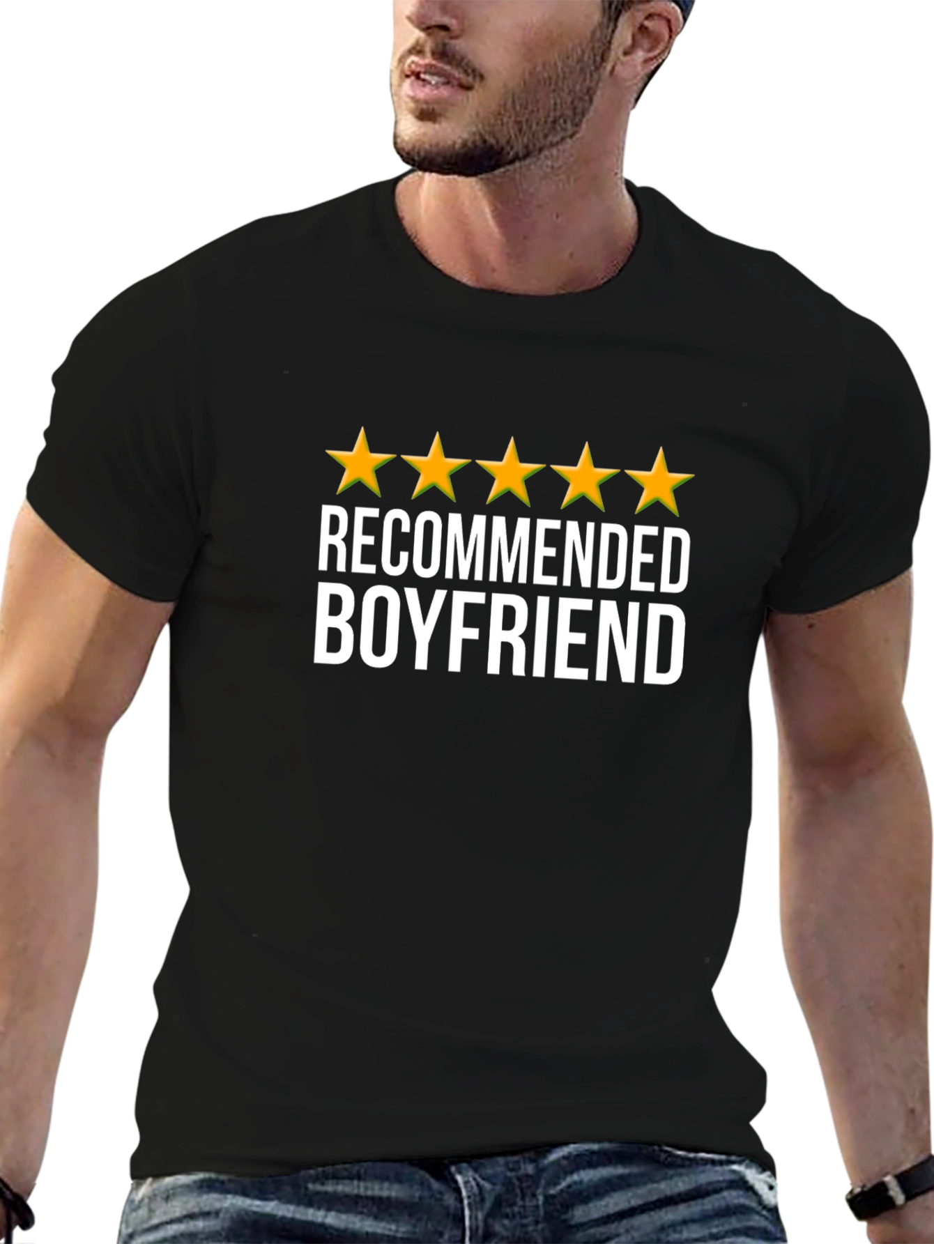 5-Star Recommended Boyfriend Graphic Tee - Black