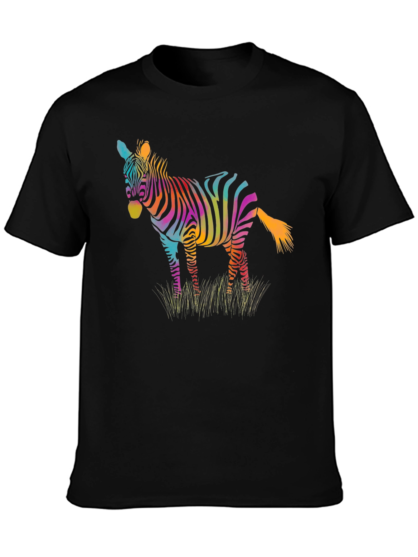 Rainbow Zebra Graphic Print Mens Black T-Shirt