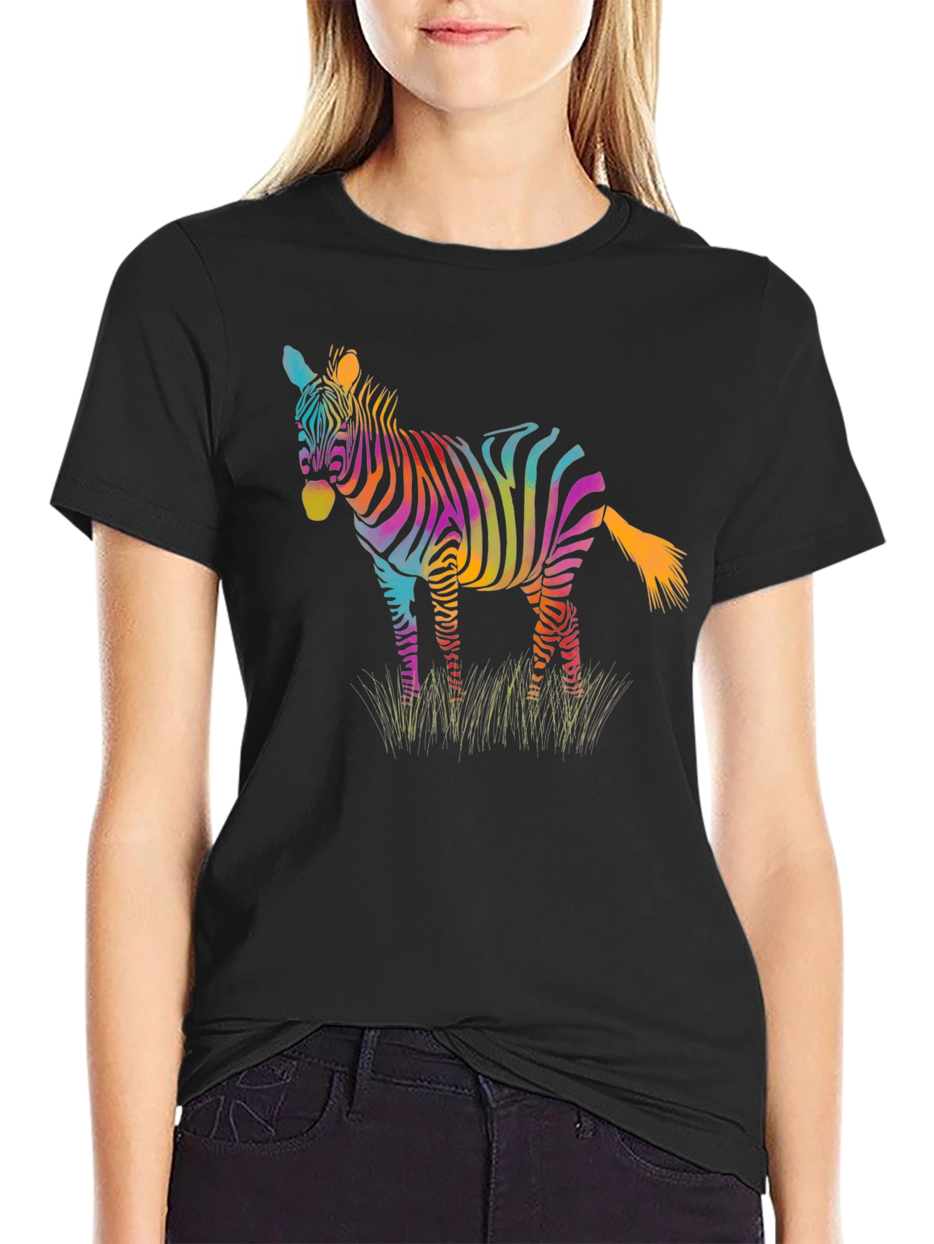 Rainbow Zebra Graphic Print Mens Black T-Shirt