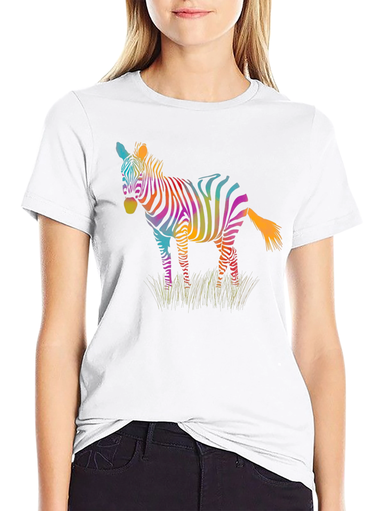 Rainbow Zebra Graphic Print Mens Black T-Shirt