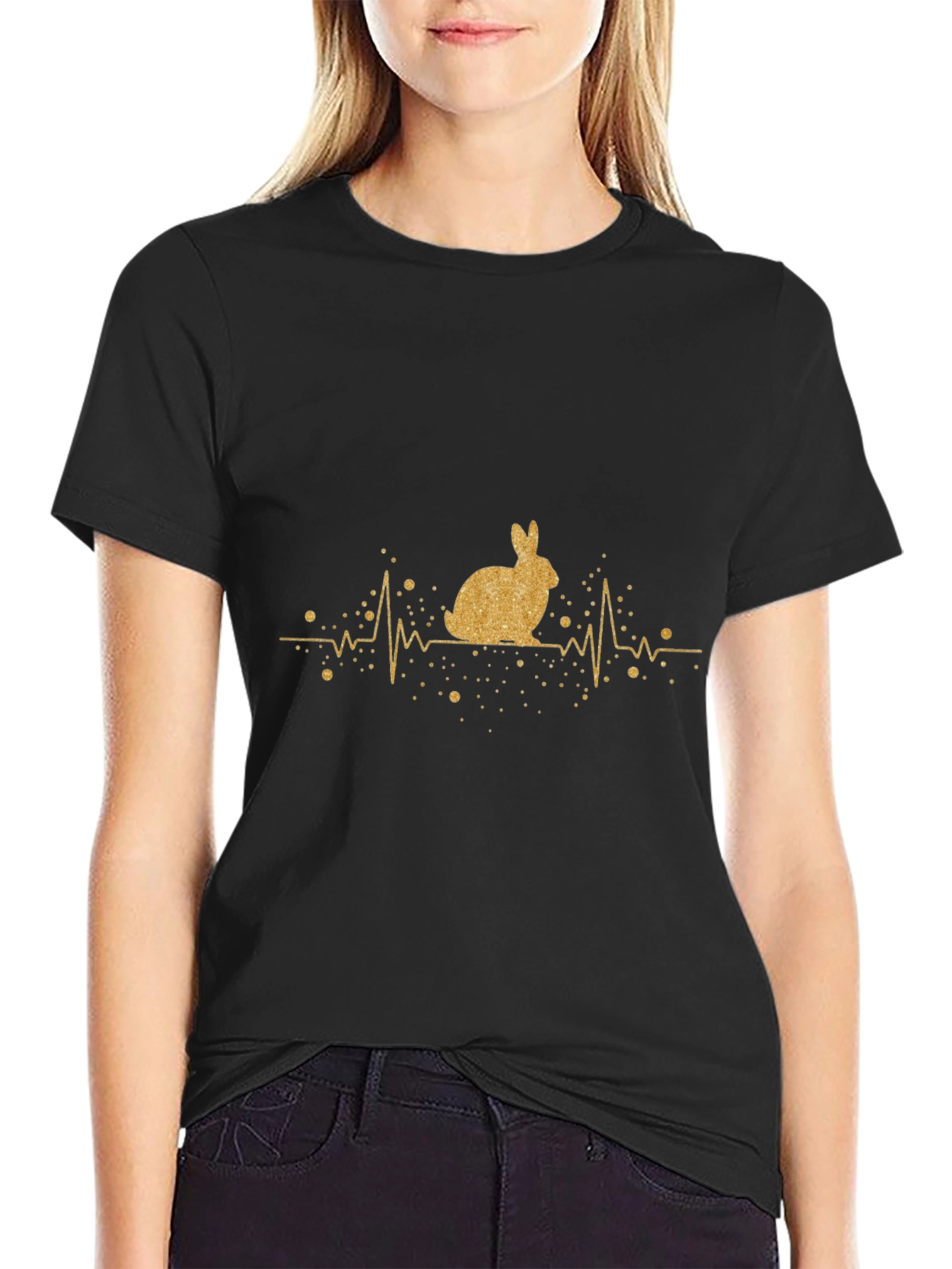 Rabbit Heartbeat Graphic Tee - Black