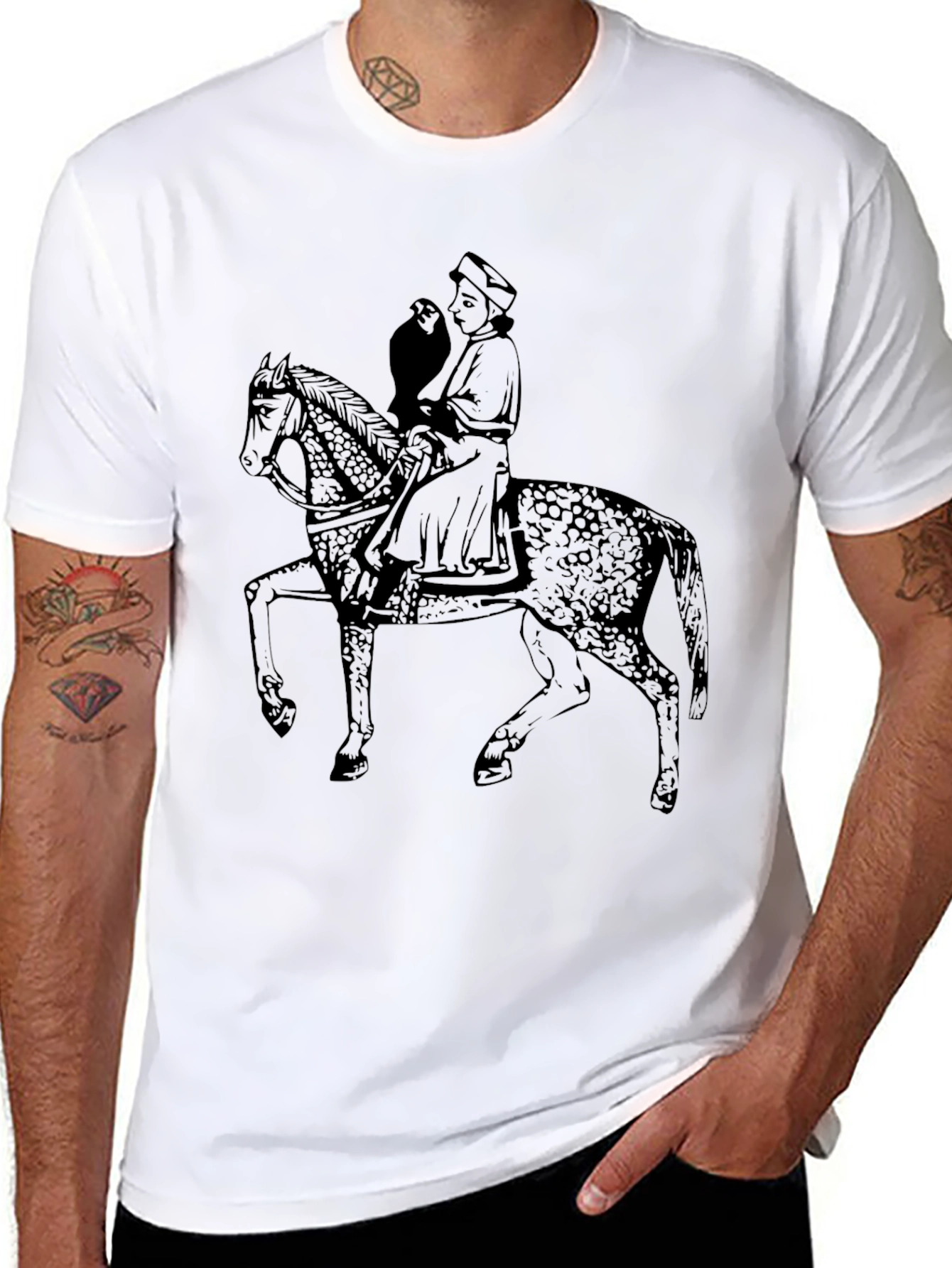 Medieval Rider T-Shirt: Horseman & Falcon