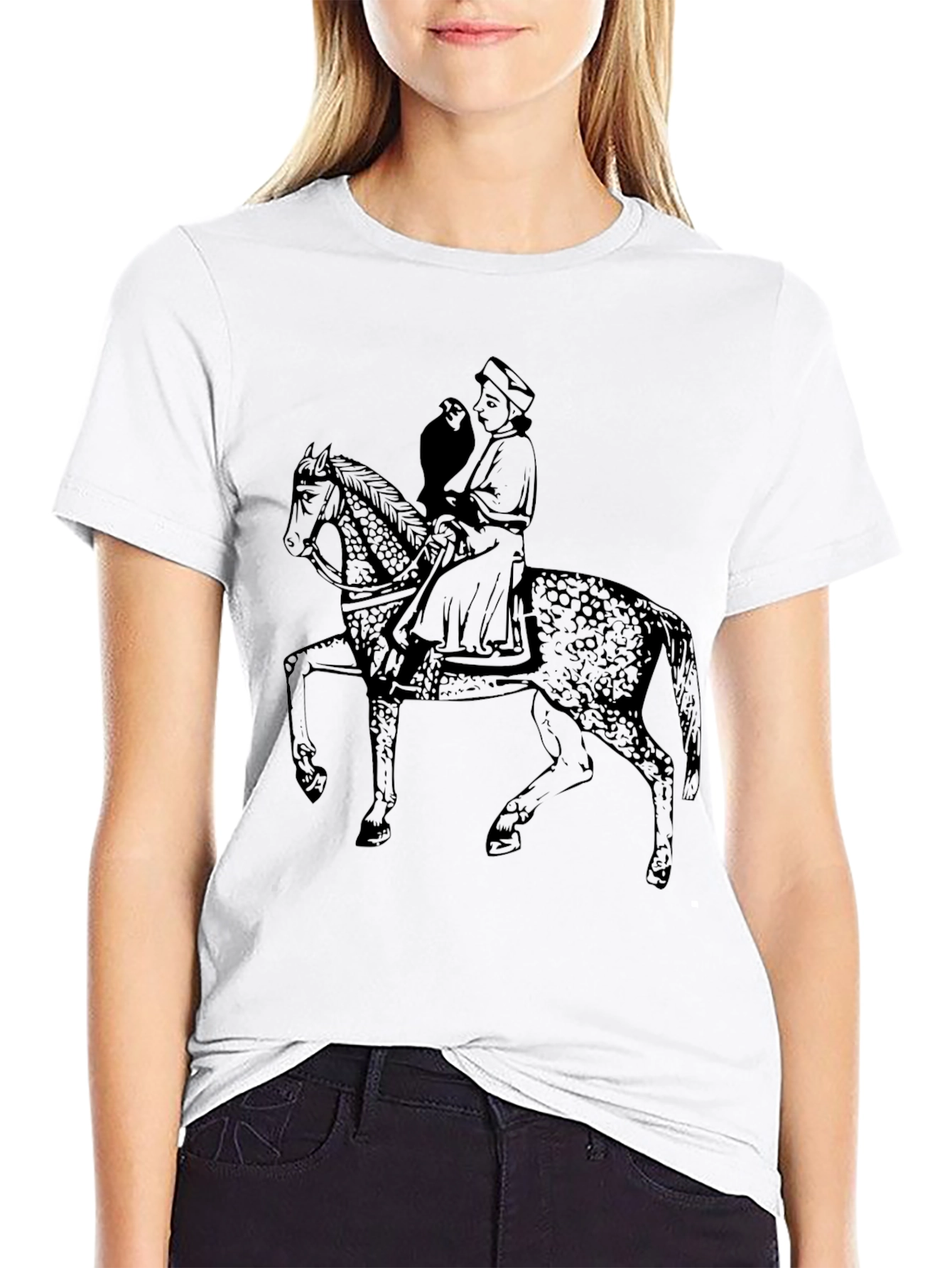 Medieval Rider T-Shirt: Horseman & Falcon