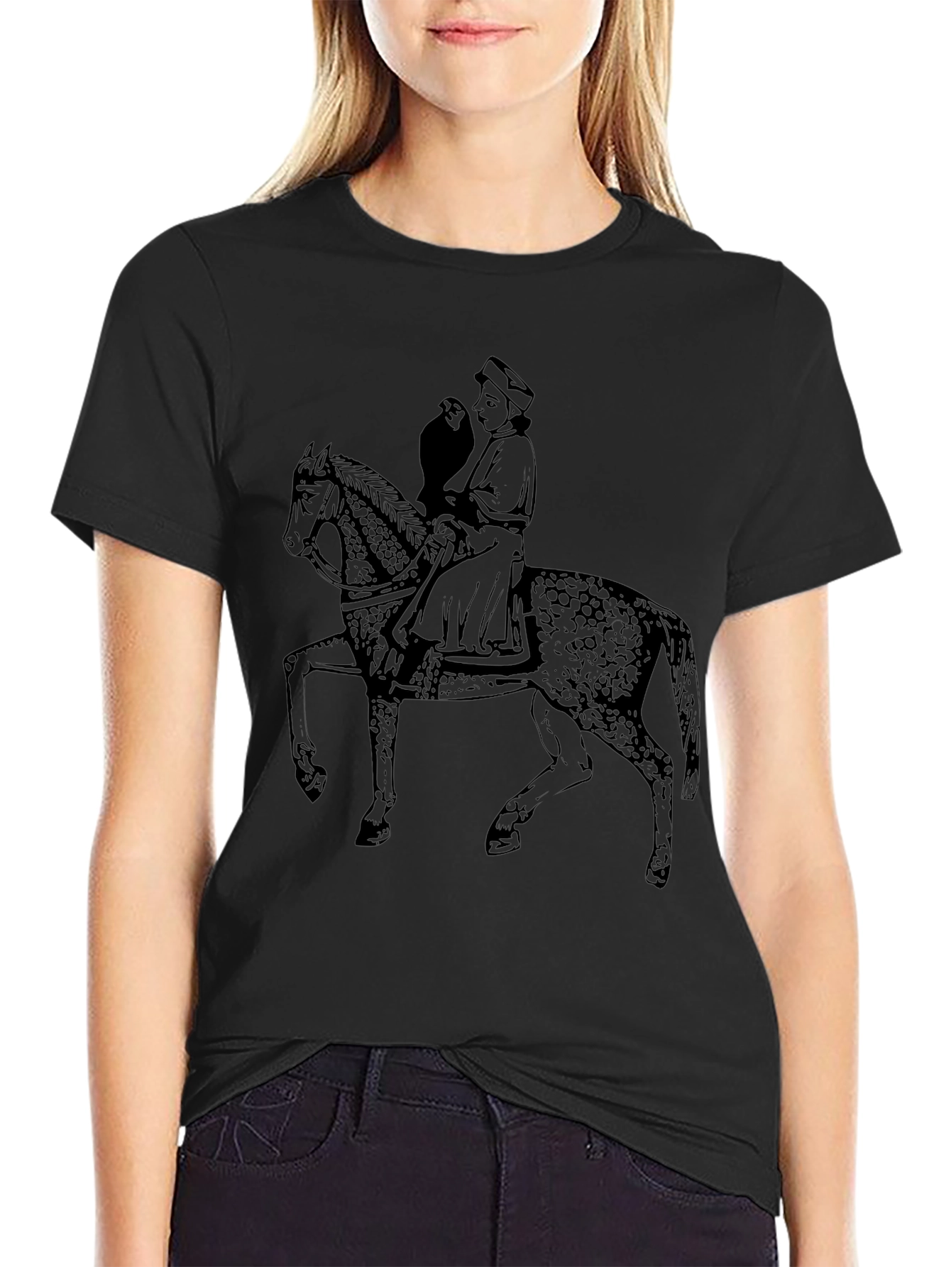 Medieval Rider T-Shirt: Horseman & Falcon