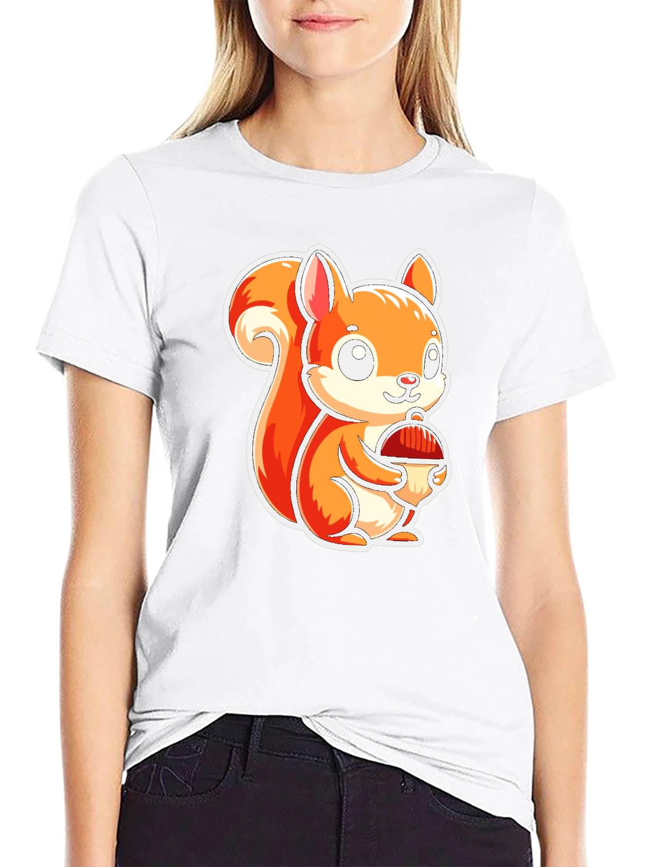 Cute Squirrel Holding Nut Black T-Shirt