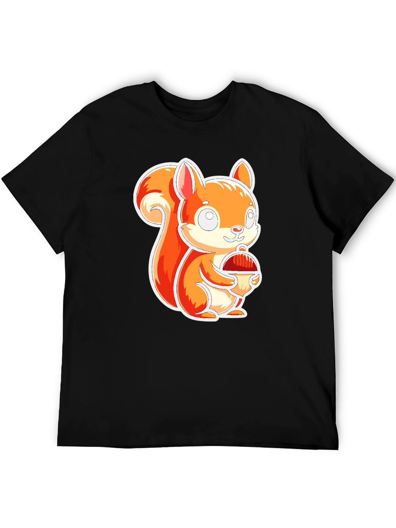 Cute Squirrel Holding Nut Black T-Shirt