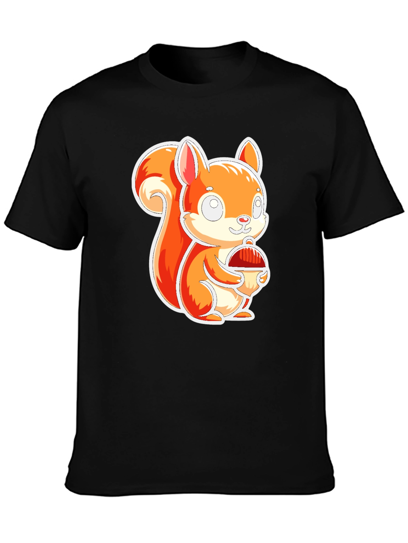 Cute Squirrel Holding Nut Black T-Shirt