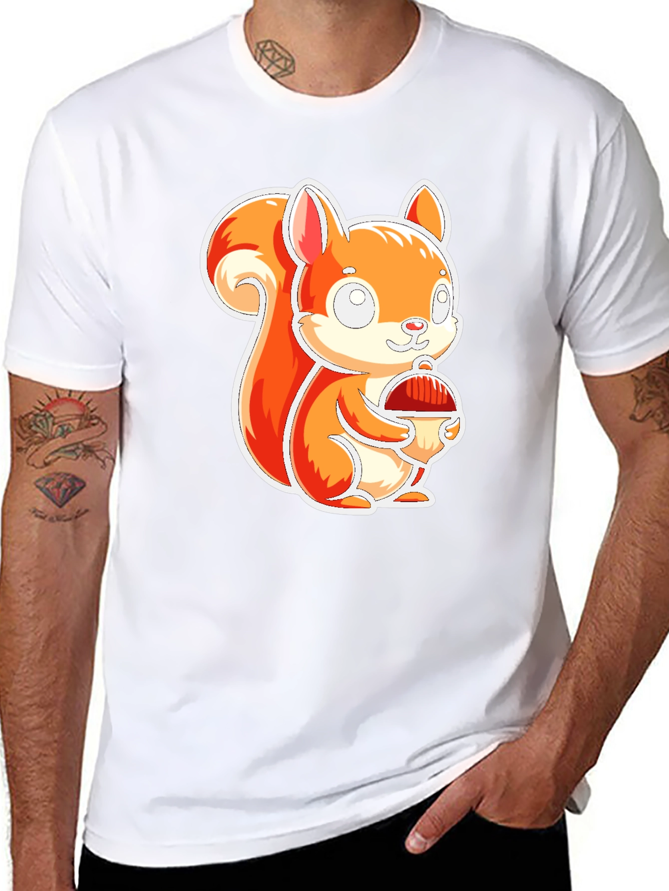 Cute Squirrel Holding Nut Black T-Shirt