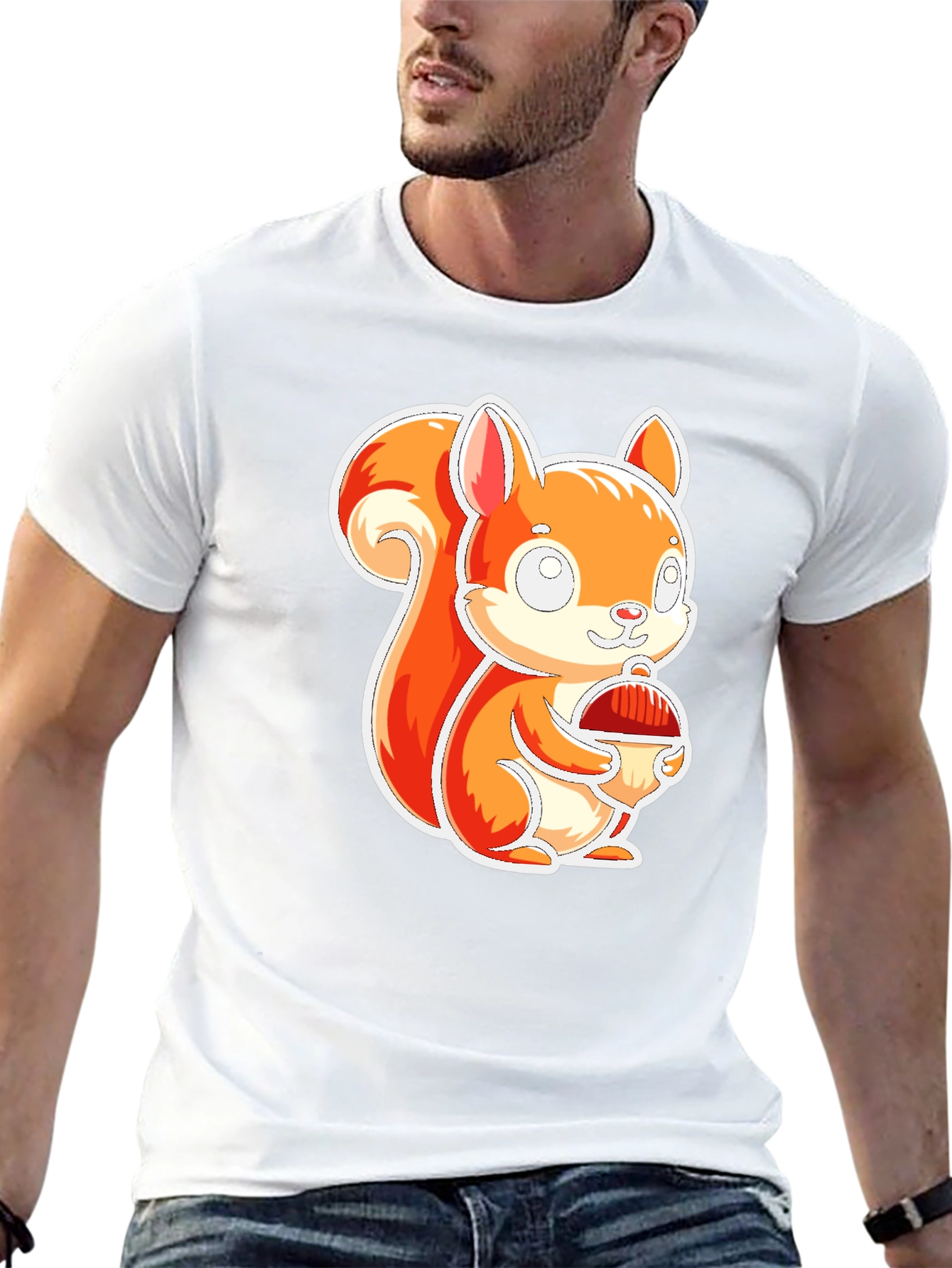 Cute Squirrel Holding Nut Black T-Shirt