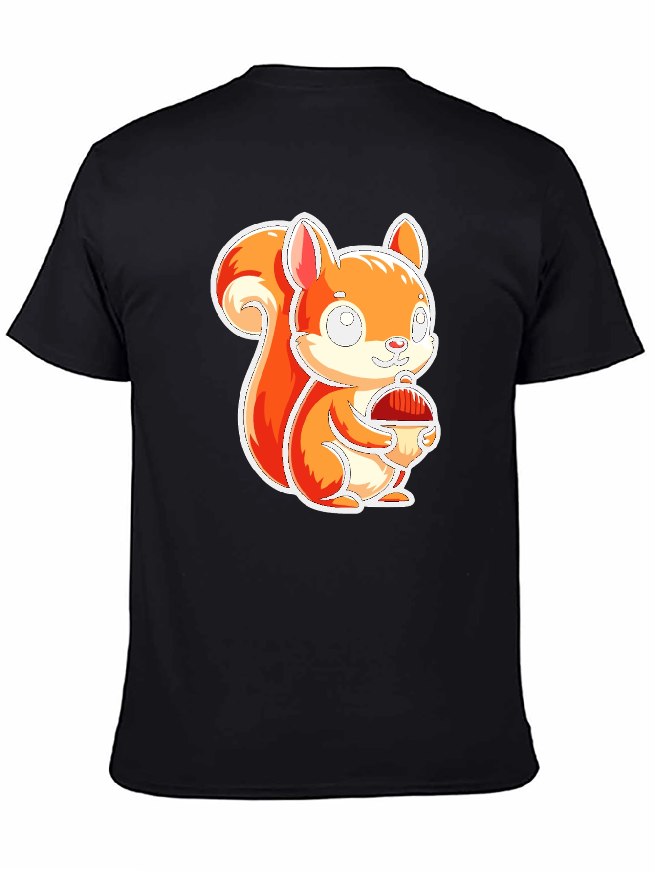Cute Squirrel Holding Nut Black T-Shirt